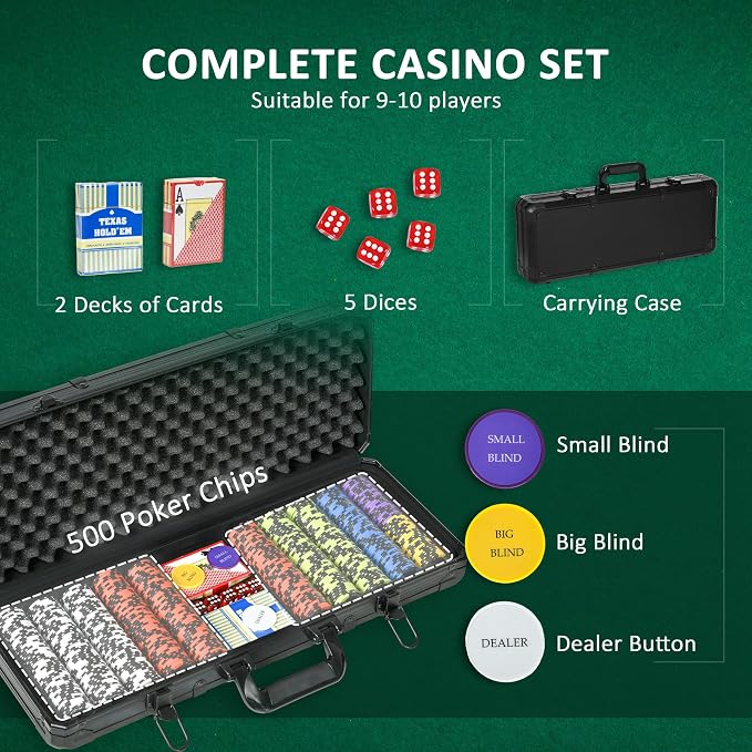 Set de Fichas de Poker Soozier con 500 piezas y maletín miniatura 4