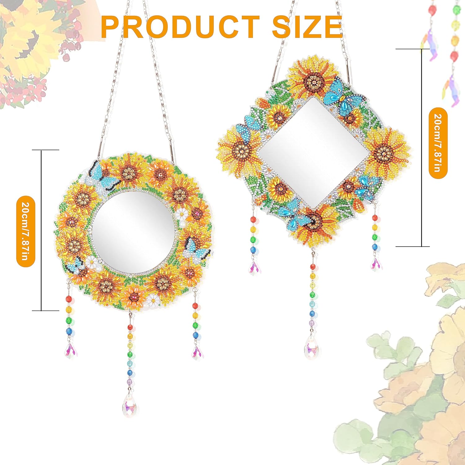2Pcs Mirror, Sunflower Diamond Makeup Mirror, Special Shaped Crystal DIY Suncatcher for Beginner Arts Crafts Gifts Home Decor