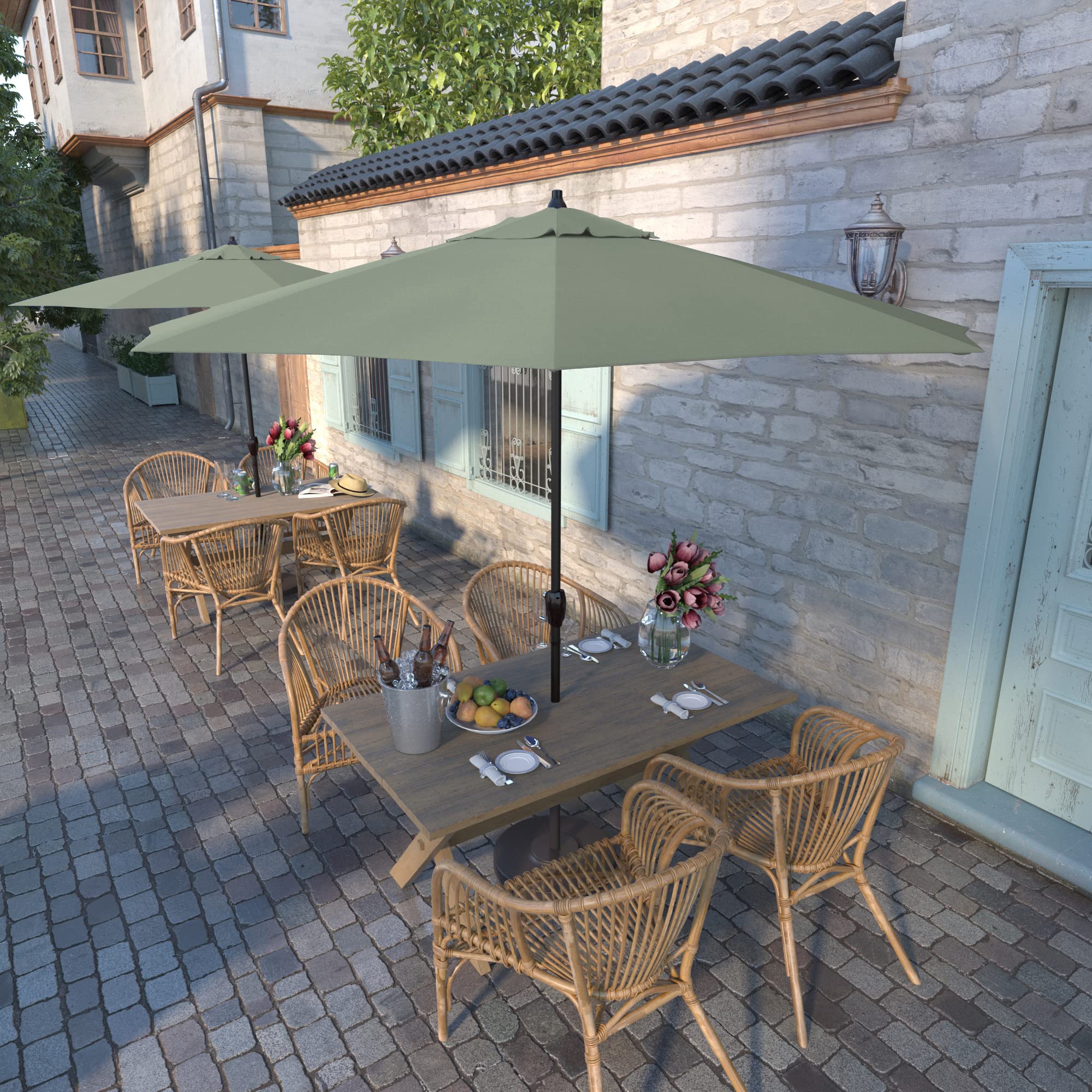 California Umbrella 12-Year Protection 9-Ft Outdoor Patio Umbrella, Sunbrella Fade-Resistant Acrylic Fabric, Auto Tilt and Crank, Heavy-Duty Aluminum Frame/ Reinforced Ribs, Bronze Pole, Spa : Patio, Lawn & Garden