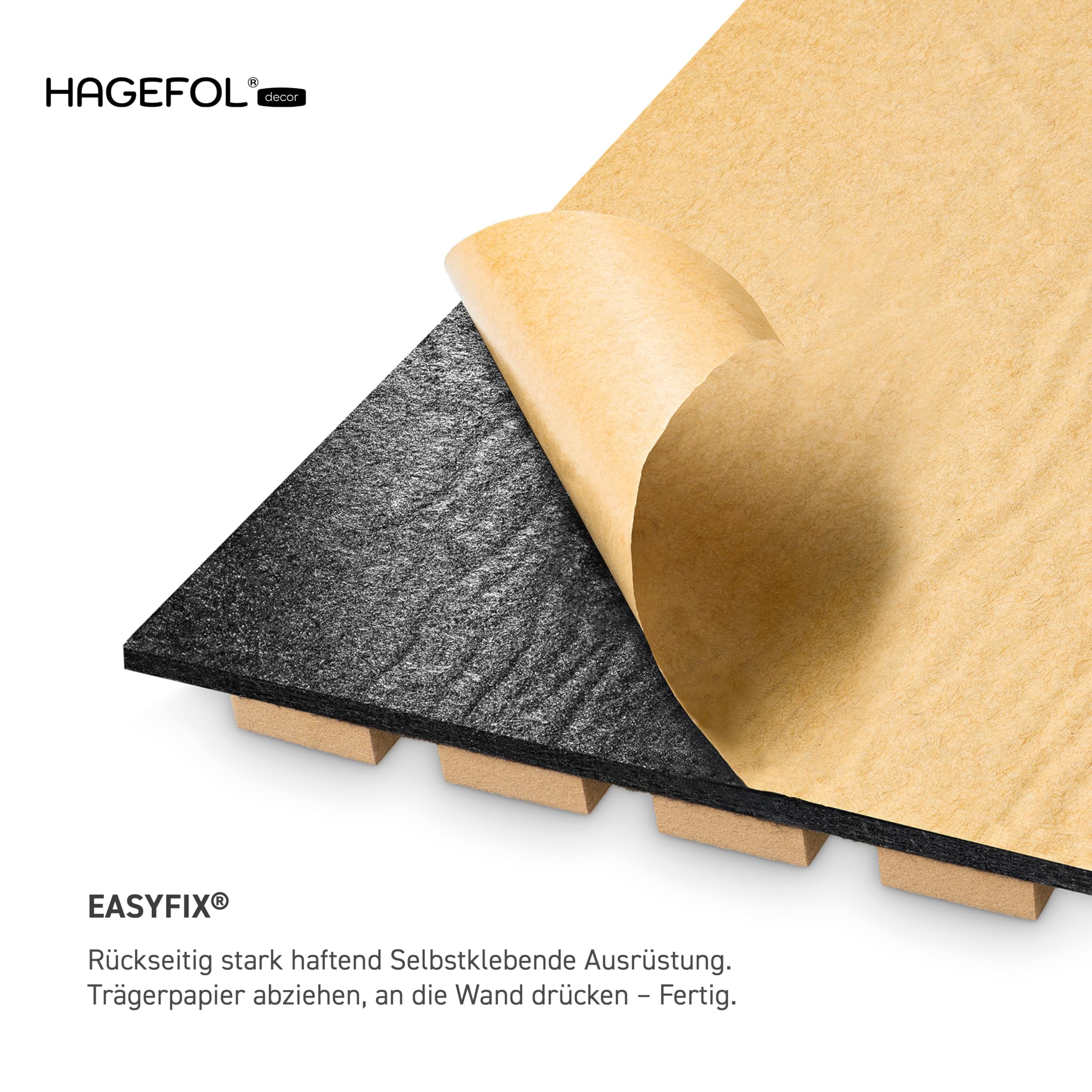 HAGEFOL® Akustikpaneele selbstklebend EasyFix, 240x56cm, Farbe: Eiche Holz, Lamellen Wandpaneele für Schallschutz Wandverkleidung ohne Bohren (2 Stück, 240x28cm im Paket)