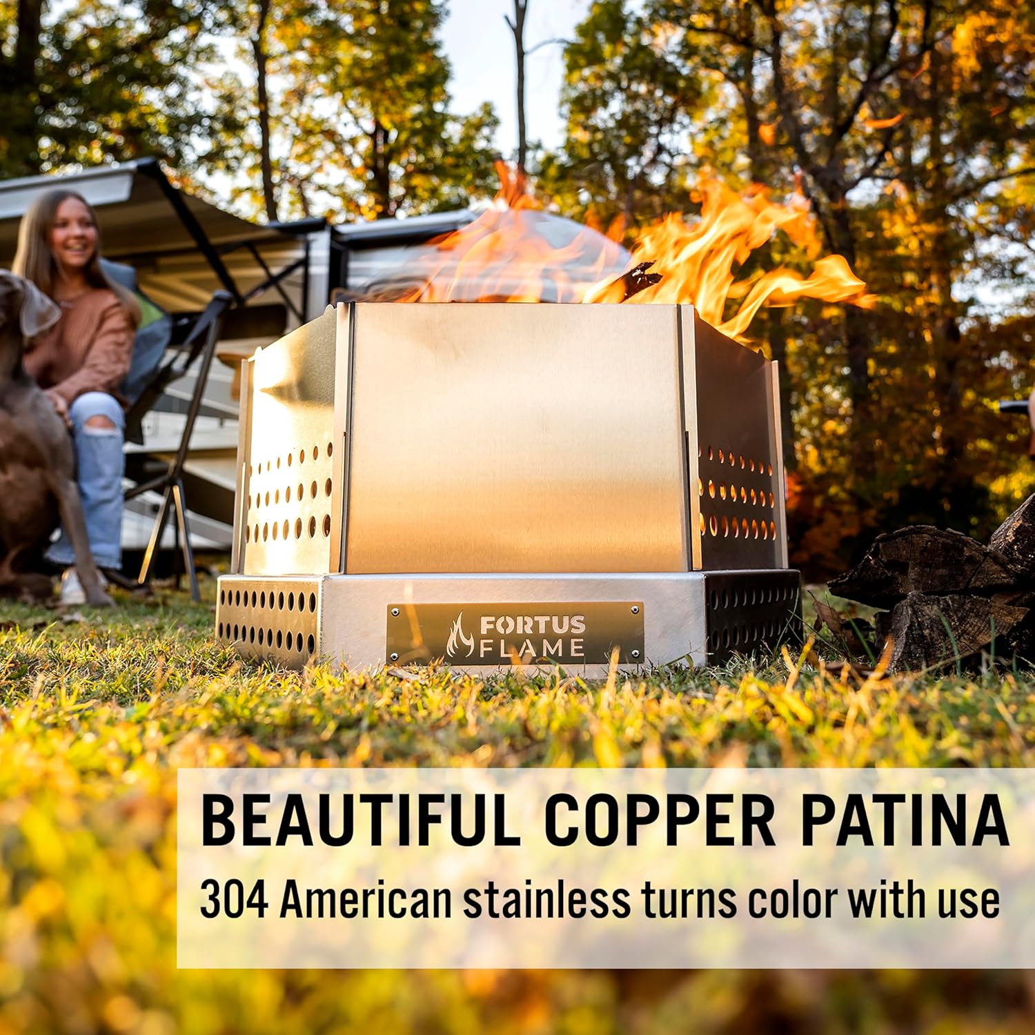 24” Smokeless Portable Collapsible Fire Pit | USA Made | Compact Smokeless Fire Pit | Camping Stove | Great for Travel | Fire Starter Included | Premium American Stainless Steel