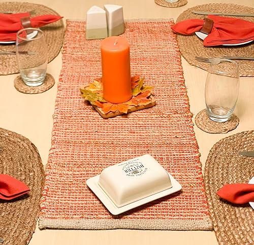 CHARDIN HOME Juego de 4 manteles individuales de yute natural, color naranja óxido degradado, 13 x 19 pulgadas, manteles individuales rústicos