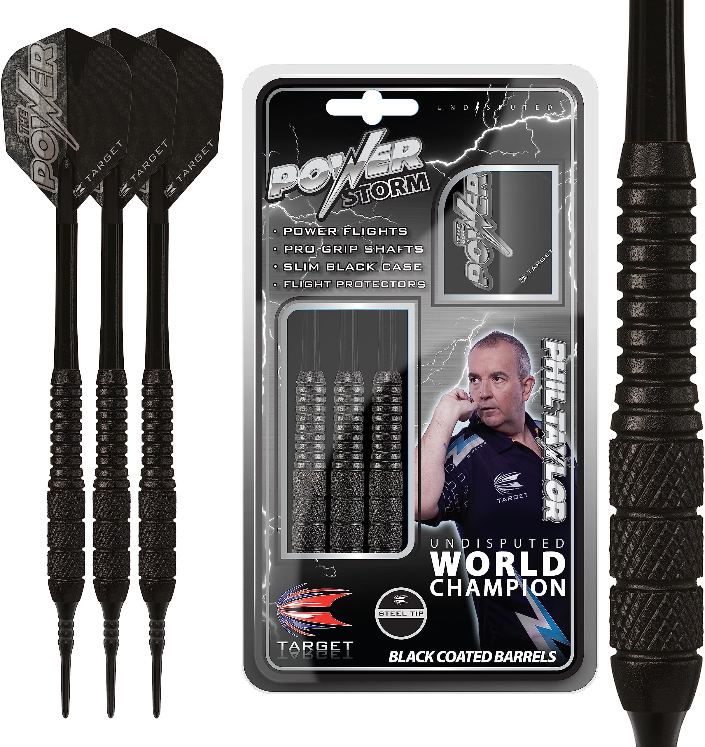 TARGET Darts Phil Taylor Power Storm Soft Tip Darts Set | 18G Pixel Tip Dart, The Power Player Edition Set with Case | Beginner Darts, Professional Darts Accessories