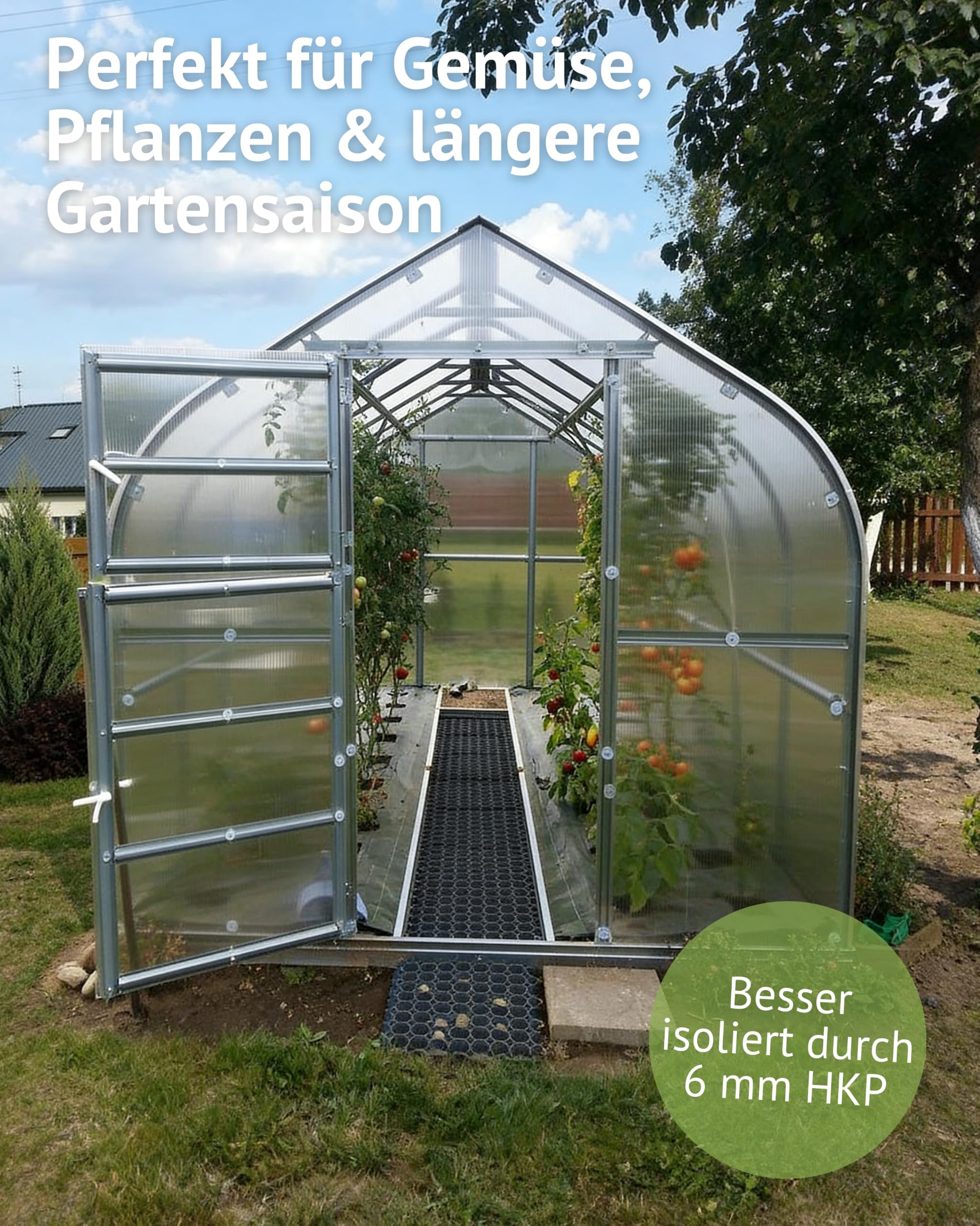 Gewächshaus 07 HKP 6 mm, Grundfläche 10 m²- Abmessungen: 400 x 250 cm (L x B)
