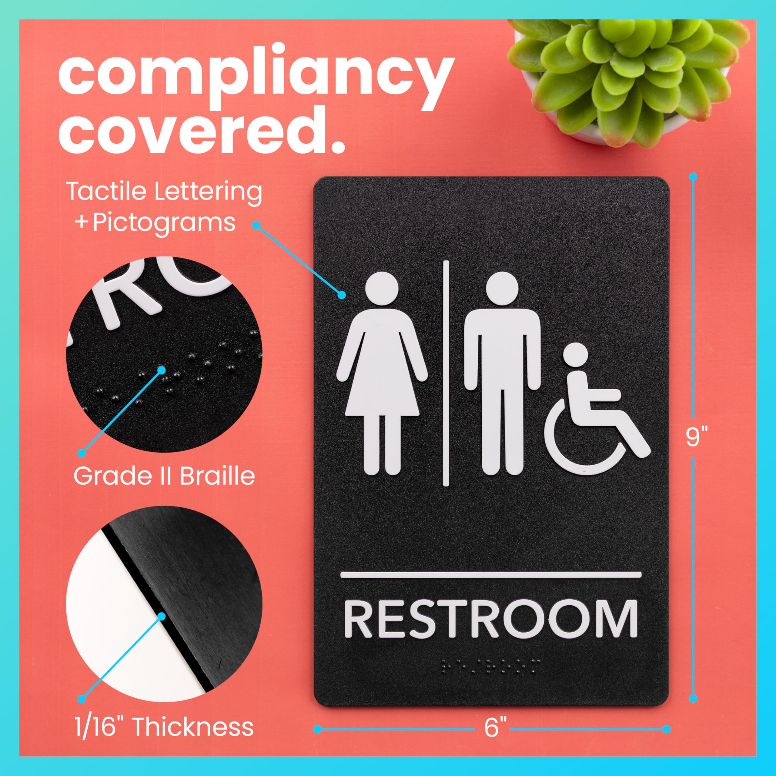 Unisex Bathroom Signs, Restroom Sign For Business - For Men And Women - 9" By 6