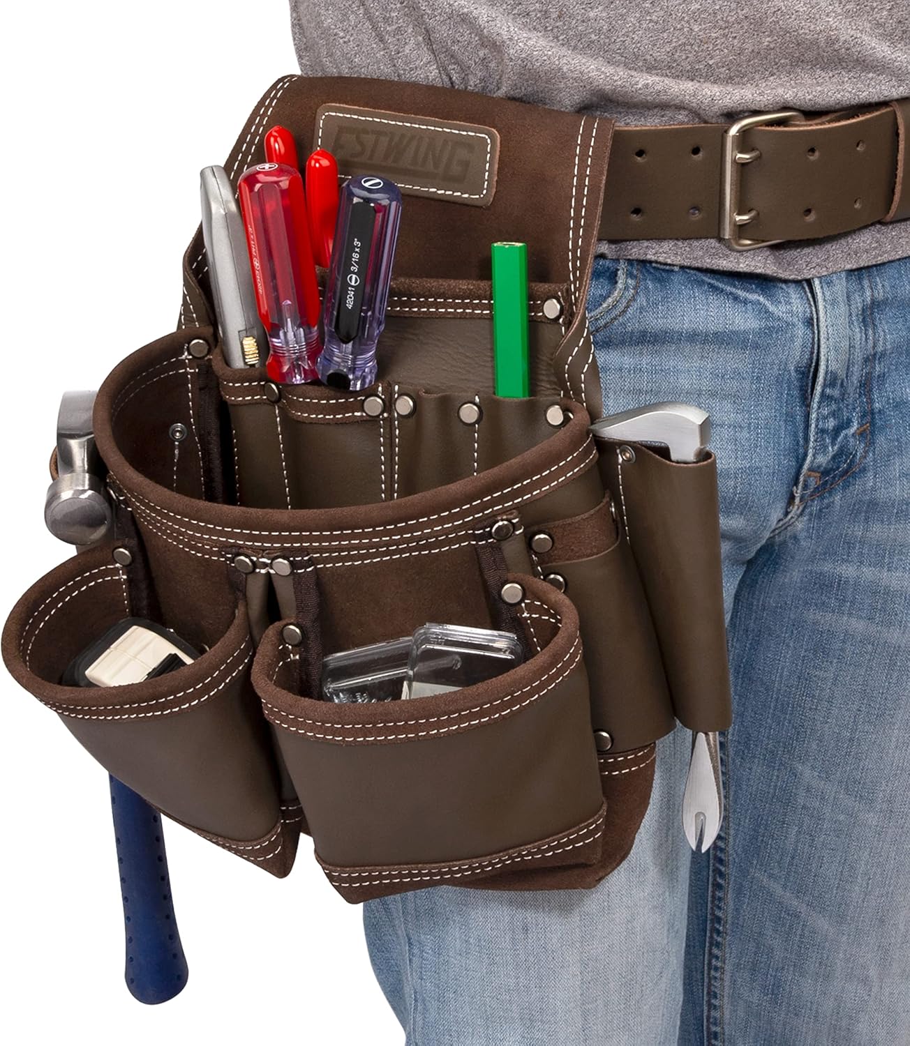 Estwing 9-Pocket Full Leather Framer's Pouch Brown