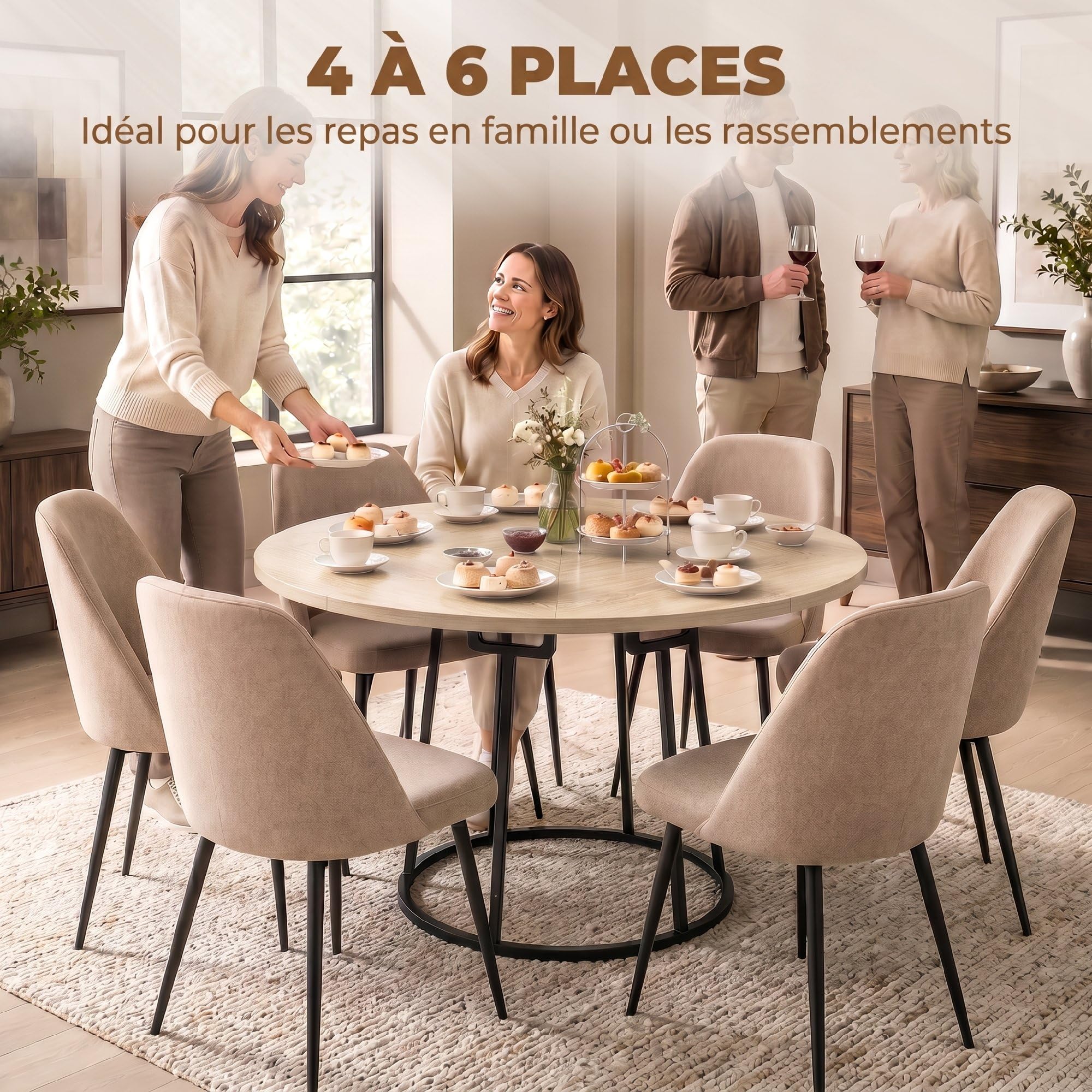 HOMCOM Mesa de Comedor Redonda para 4-6 Personas, 120 cm, Estilo Industrial Moderno, Tablero Empalmado y Base metálica cónica, Madera Natural