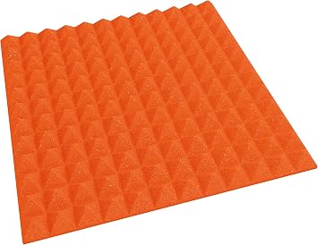Acoustic Foam Pyramid Panels 24x24 Inch 12 Pack, 48 Square Feet, Used for Recording Studio Sound Reduction, Pyramid Style Soundproofing Tiles, 48 Sq Ft 2 Inch Thick, Orange
