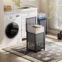 Vista 9 de SMIBUY cesta de lavandería doble con tapa, canasta de lavandería de bambú de 120L con bolsa interior extraíble, clasificador de ropa de 2 secciones