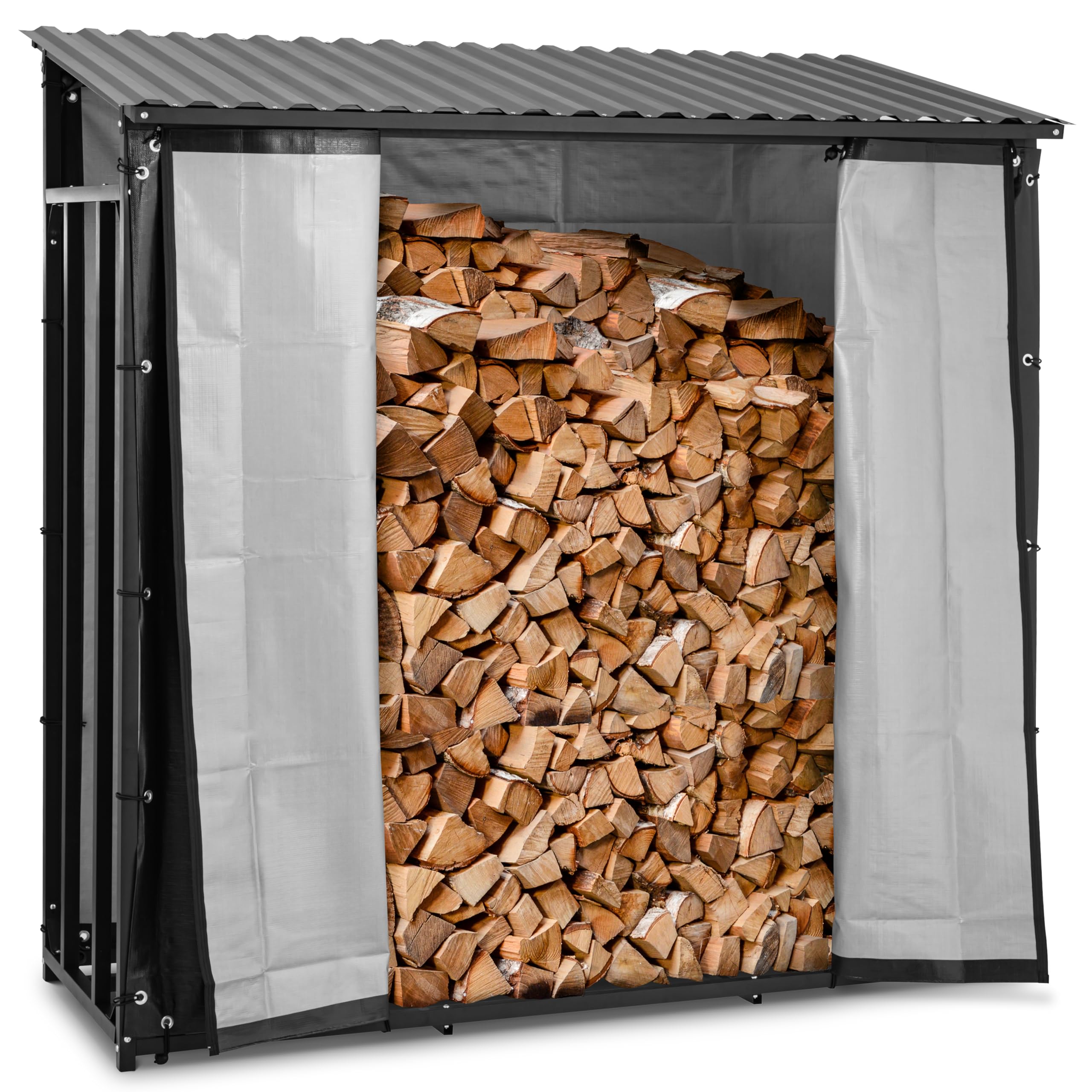 HI-FWR-16 Abri pour bois de chauffage avec bâche et toit 800 kg 89 x 191 x 192,5 cm noir - Range bûche intérieur ou extérieur