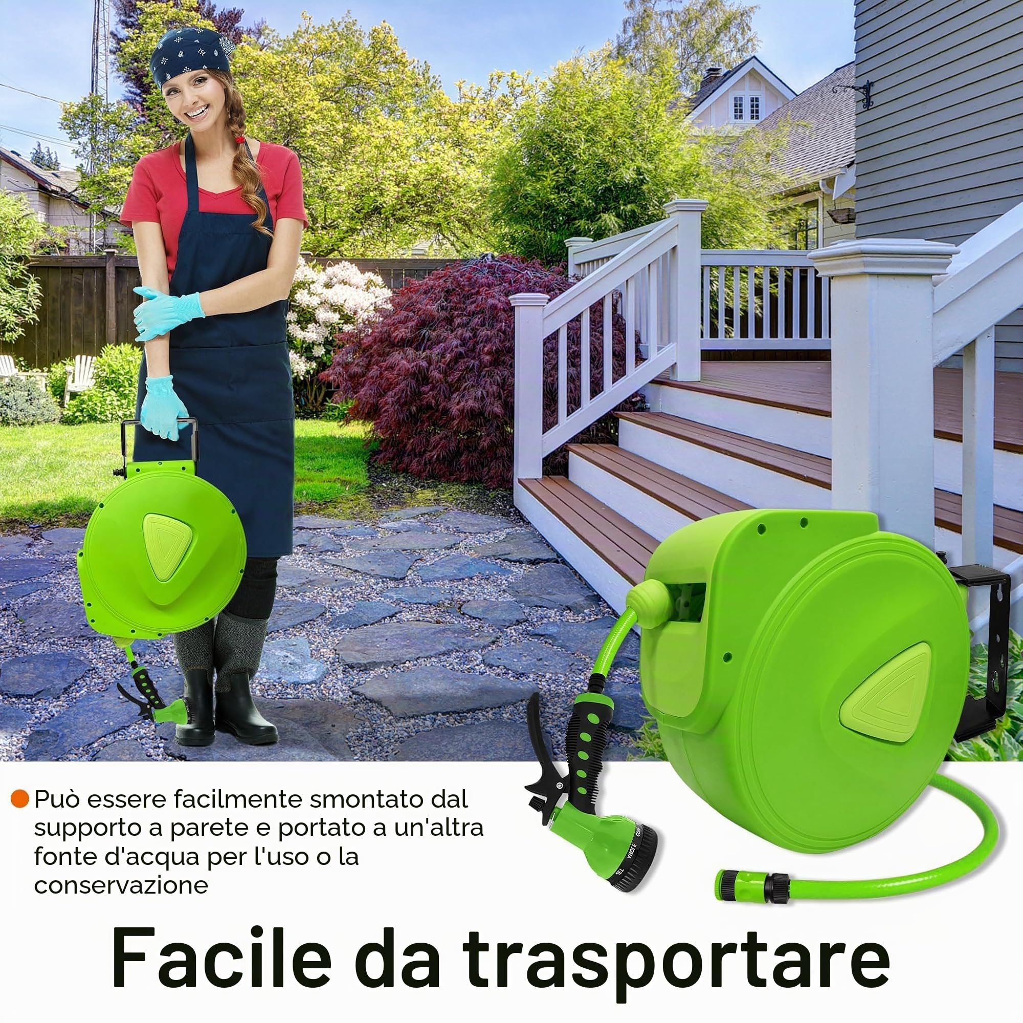 UISEBRT Avvolgitubo Acqua Automatico 20m - Supporto da parete Rotazione di 180 ° - per giardino, garage, agricoltura （20m）