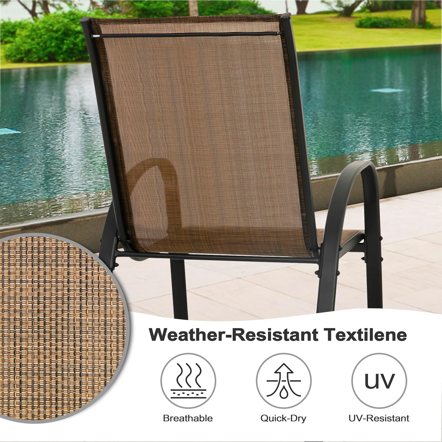 NUU GARDEN 5 PCS Patio Dining Set, Metal Outdoor Table and Chairs, with 4 Stackable Chairs and 31.5’’ Square Table with Umbrella Hole, Outdoor Dining Set for Lawn, Balcony, Garden, Black and Brown