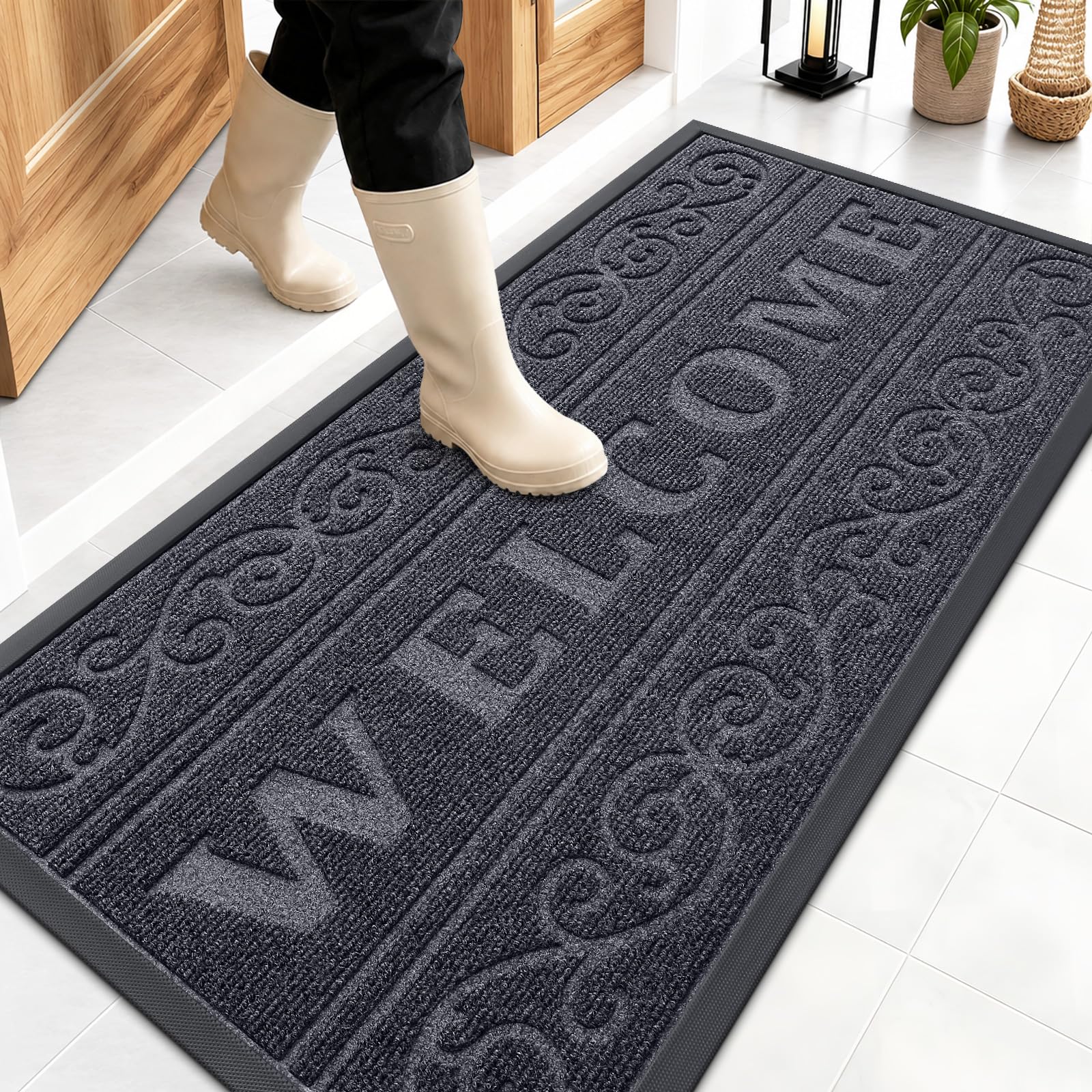 OLANLY Welcome Door Mat Indoor Outdoor 47x23, Heavy-Duty Rubber Doormat