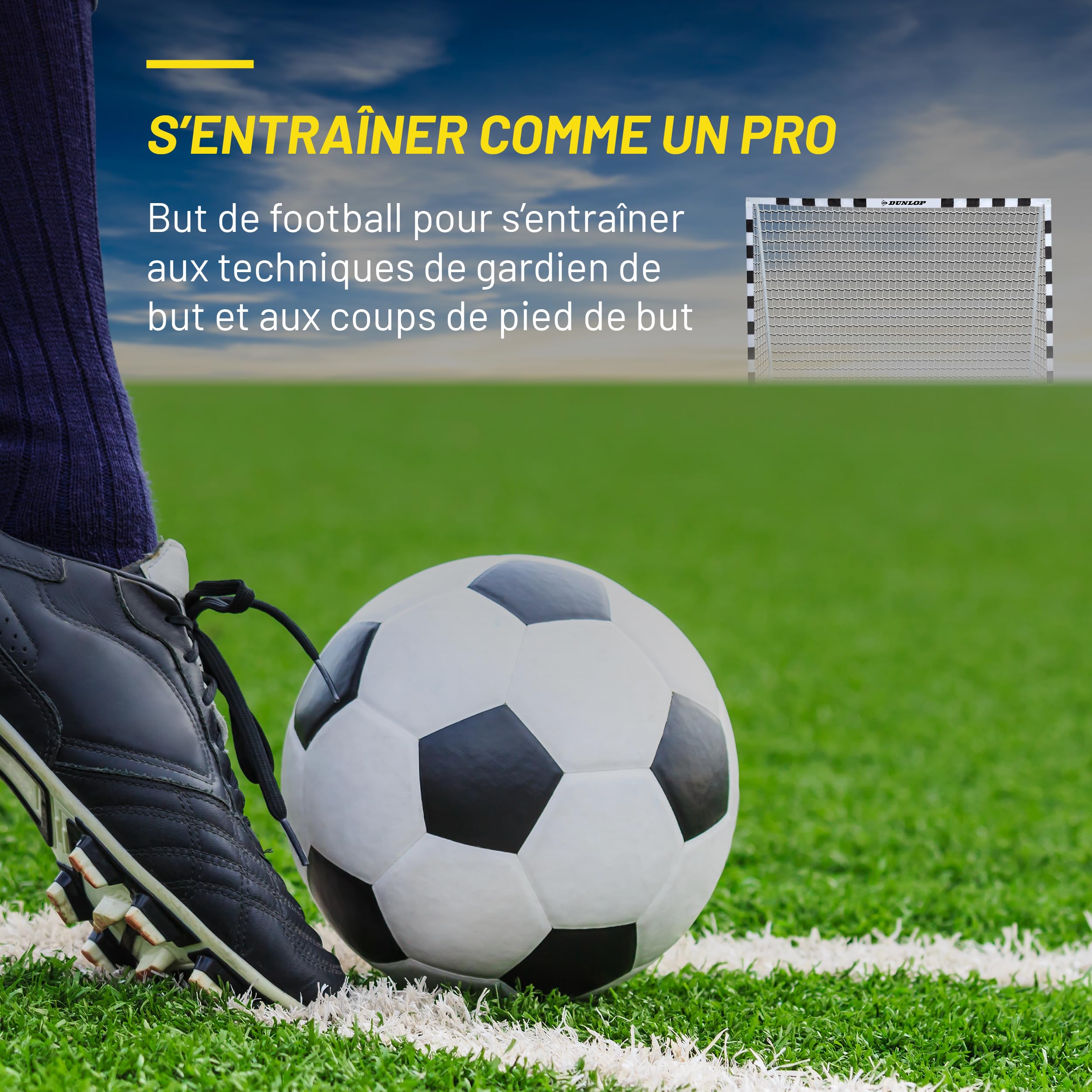 Dunlop Cage de Foot But pour Enfant 300 x 200 x 90 cm Kit Entrainement Football Exterieur Interieur Noir/Jaune