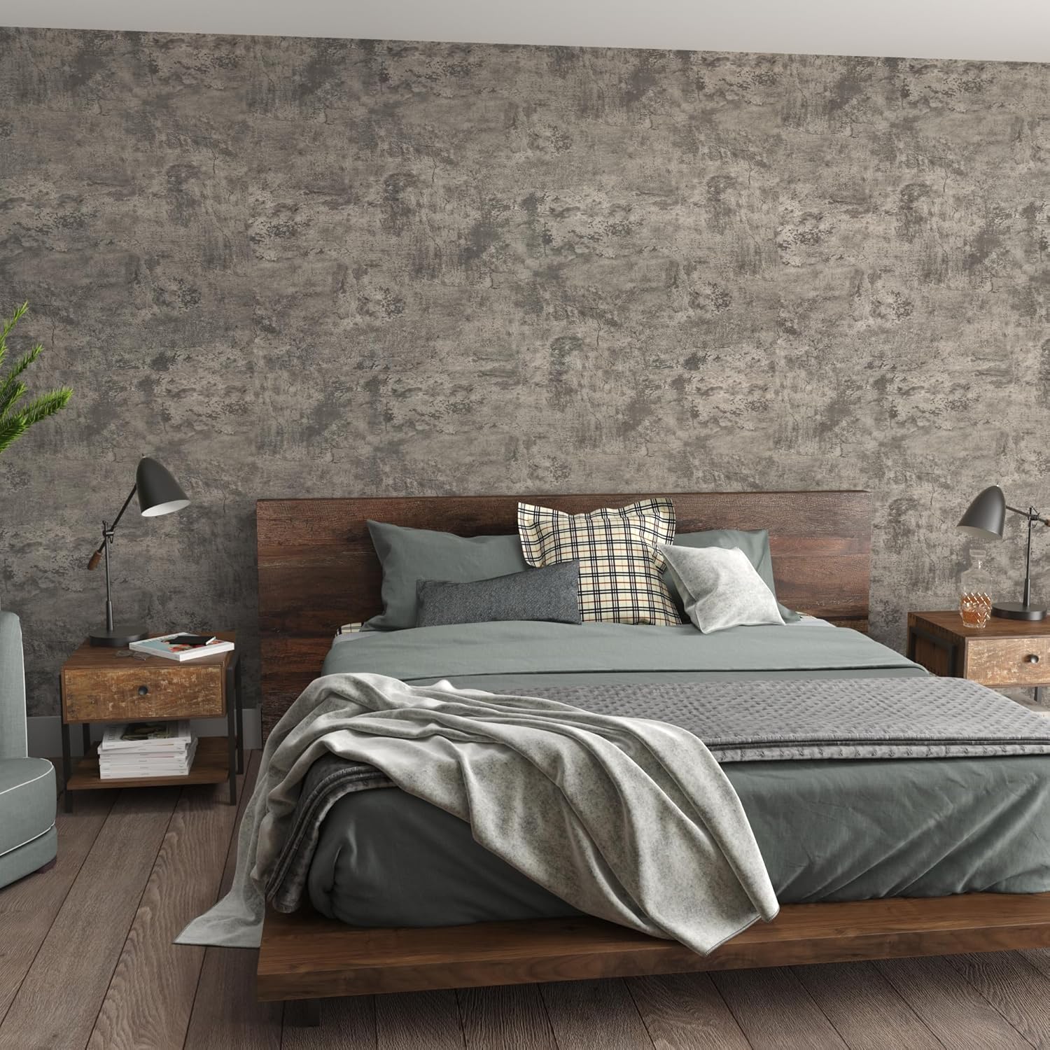 48"×1889.8" Large Size Big Roll Extra Wide Thick Light Brown Grey Concrete Wallpaper Peel and Stick Waterproof Gray Concrete Contact Paper Vinyl Cement Stickers for Bedroom Basement Gym Walls 48" x 1889.8" Brown Gray