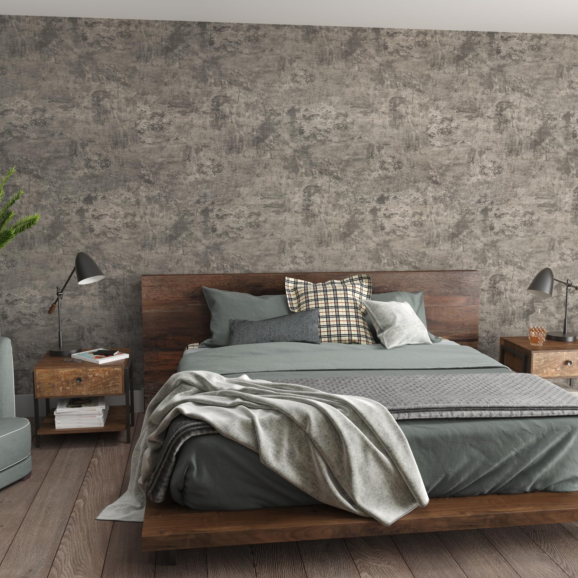 16"×591" Light Brown Grey Concrete Wallpaper Peel and Stick 3D Industrial Cement Contact Paper Vinyl Wrap Matte Textured Self Adhesive Wall Tile Sticker for Walls Kitchen Countertops Bedroom Bathroom