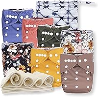 Vista 23 de Nora's Nursery Pañales de tela, paquete de 7 con 7 insertos y 1 bolsa húmeda, funda impermeable, lavable, reutilizable y pañales de bolsillo