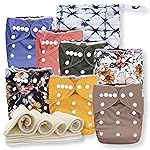Nora\'s Nursery Cloth Diapers 7 Pack with 7 Inserts & 1 Wet Bag - Waterproof Cover, Washable, Reusable & One Size Adjustable Pocket Diapers for Newborns and Toddlers - Harlow