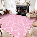 HOMORE Geometric Shag Rug for Bedroom, 5'x7' Rugs for Living Room, Soft Trellis Area Rug for Kids Nursery Dorm, Memory Foam Bedside Rug Indoor Floor Carpet, Gray/White