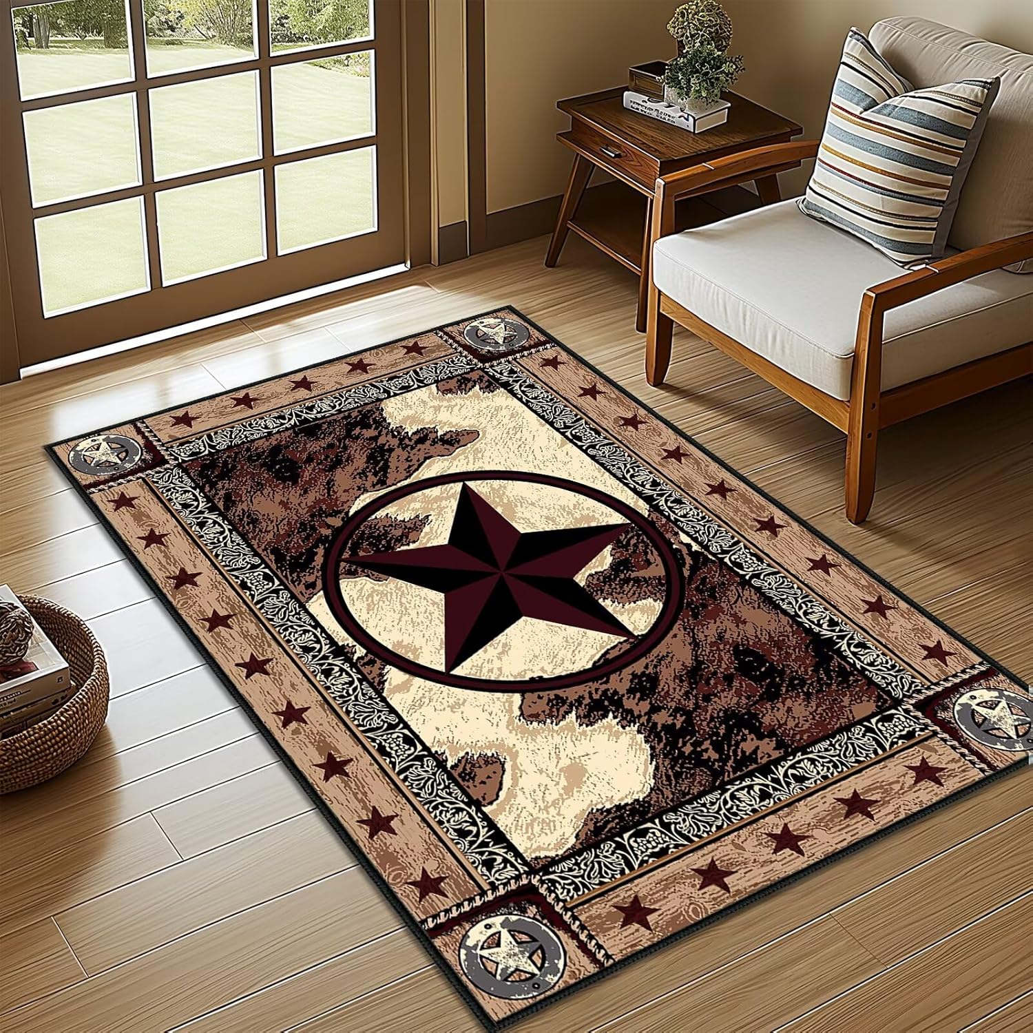 Western Rugs Entryway Rug 3x5 Rugs for Bedroom,Texas Star Vintage,Rustic Area Carpet Washable Non Slip Bedside Rug,Indoor Accent Throw Carpet Western Floor Carpets for Living Room,Entrance,Office