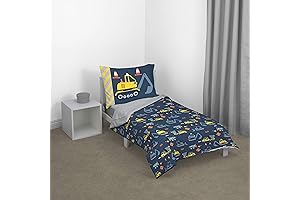 Carter's Construction Time 4-Piece Crib Bedding Set for Toddlers, Navy, Yellow, Grey, Orange