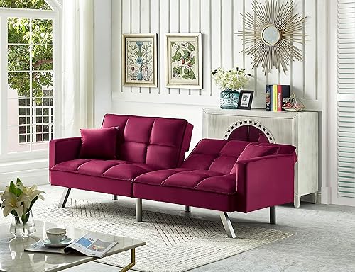 Miniatura 10 de Legend Vansen Futón convertible de terciopelo de 80 pulgadas, dos almohadas, sofá cama con 3 respaldos ajustables, sofá cama, área grande para