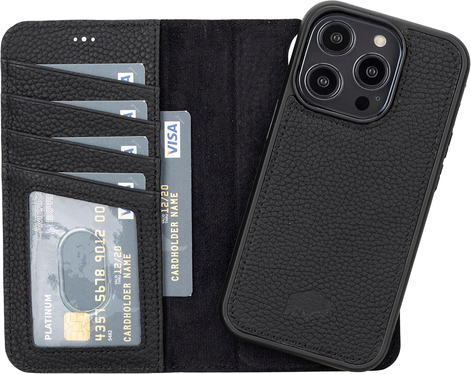 BLACKBROOK iPhone 14 Pro, 2 in 1 Wallet and Case Set - Full Grain Carter Magnetic Detachable Leather Case - 4 Credit Card Slots, Cash & ID Pockets