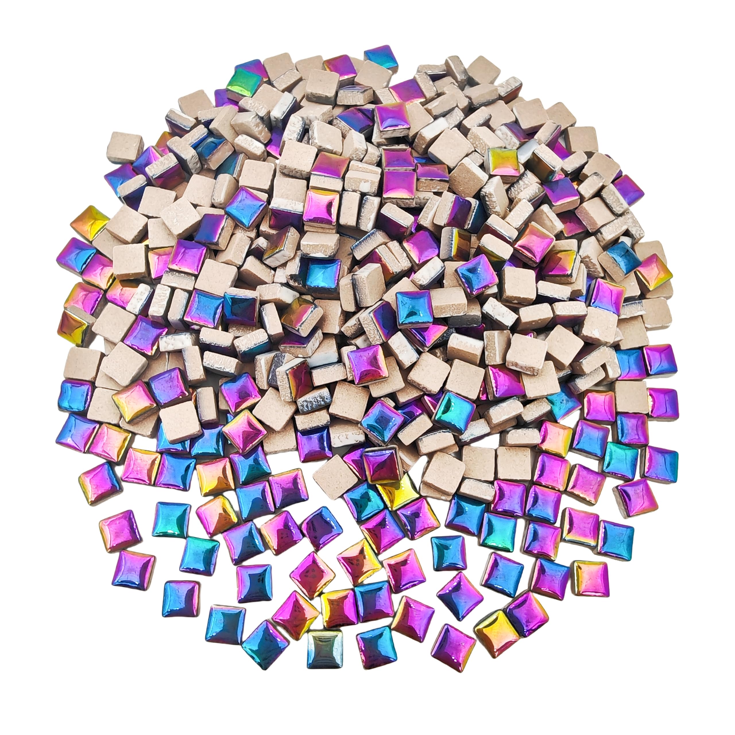 1.1lb Ceramic Mosaic Tiles for Crafts,Mosaic Pieces for Home Decoration or DIY Crafts,Mosaic Making Supplies (0.38inch Iridescent Rainbow Square)