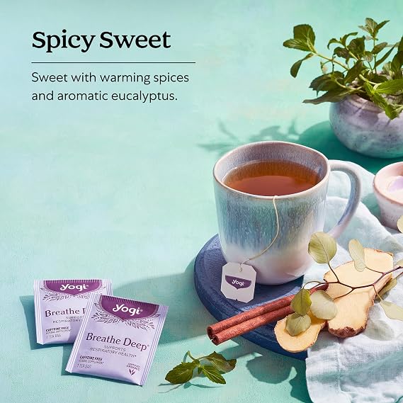 Yogi Breathe Deep Tea, 16 Tea Bags (4 Pack) | Organic Respiratory Blend with Licorice Root, Eucalyptus Leaf, Ginger Root and Cinnamon Bark for Support