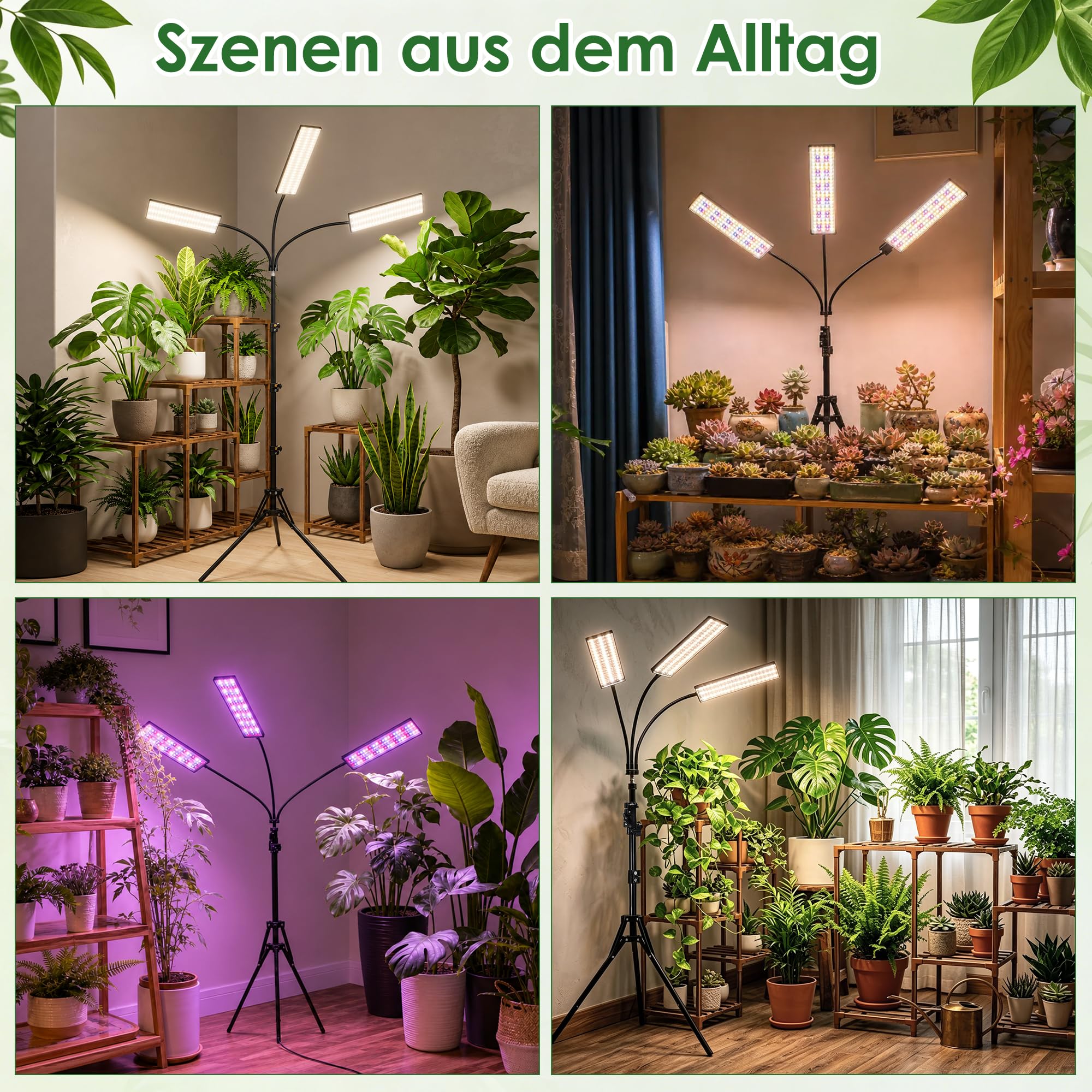 Lampada per Piante da Interno, 30 W 360 LED Grow Light a Spettro Completo, dimmerabile timer ciclo 3/9/12 ore, regolabile in altezza 80-170 cm