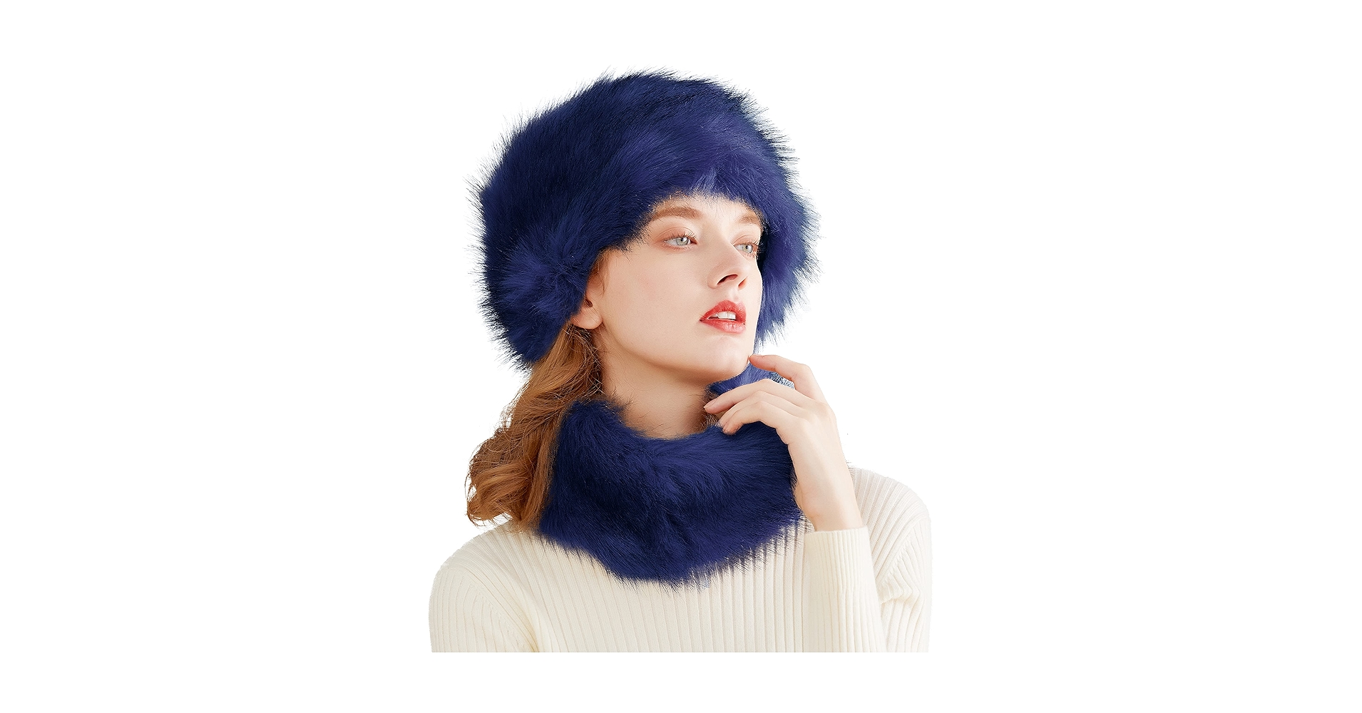 Lovful Faux Fur Women Russian Cossak Hat,Scarf Set for