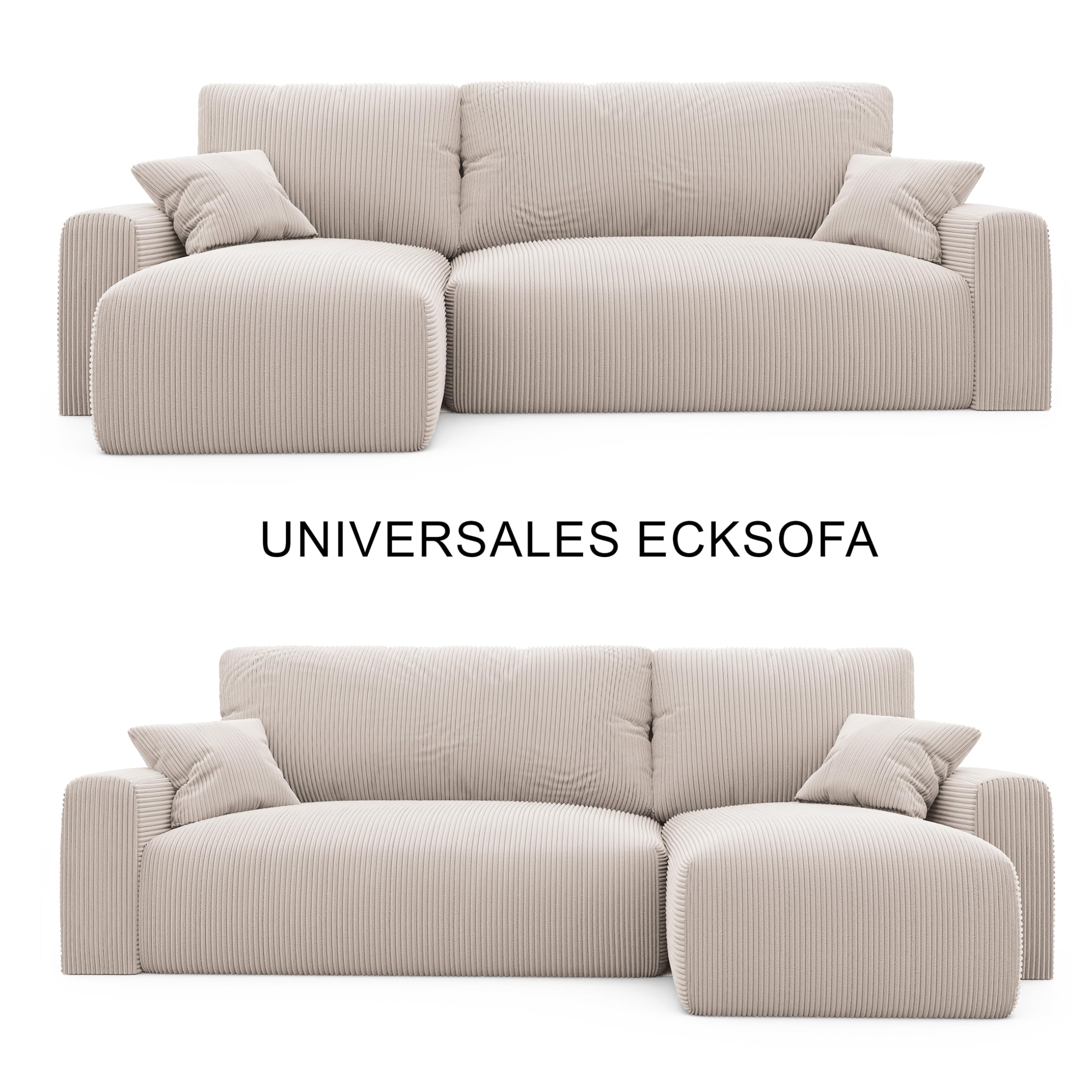 244x106 Ecksofa mit Schlaffunktion (200x125) Cord Ecksofa 3 Sitzer mit Bettkasten - Wohnzimmer Eckcouch