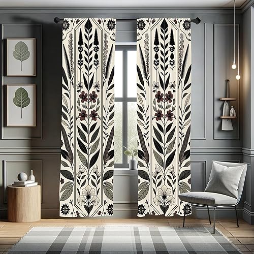 Miniatura 38 de Ambesonne Cortinas grises para ventana, pequeños lunares sobre fondo blanco, estilo retro, patrón tradicional pastel, decoración ligera, juego de 2