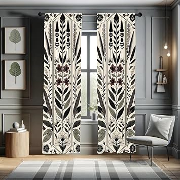 Ambesonne Nature Window Curtains, Boho Composition of Sakura and Greenery Leaves Urban Jungle Modern Baroque, Lightweight Decor 2-Panel Set with Rod Pocket, Pair of - 28" x 84", Eggshell Grey Pink