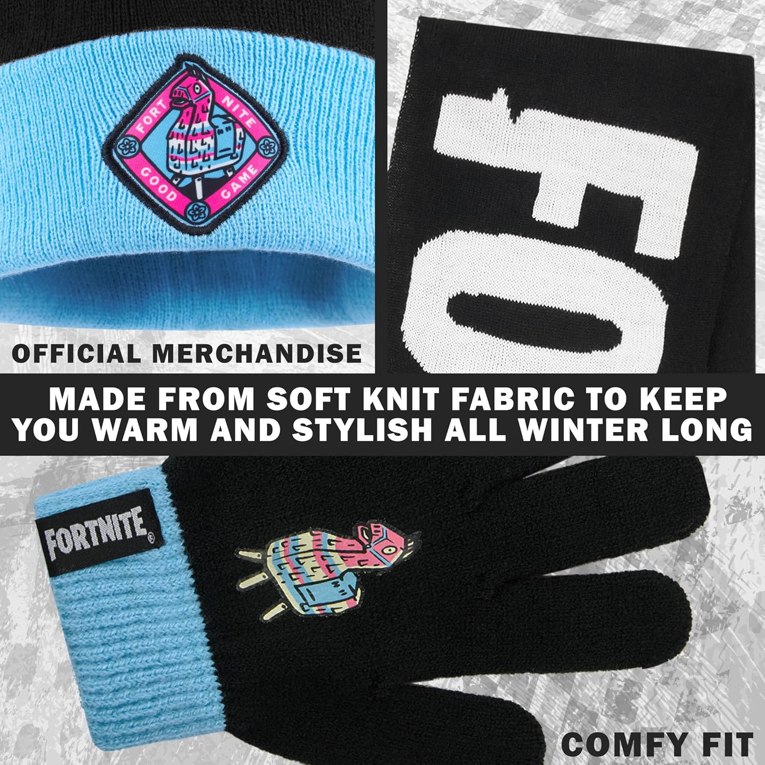 Fortnite Winter Set for Boys with 3-piece Beanie Hat, Gloves, Scarf, Soft Knit Winter Accessories, Gamer Gifts for Boys - Image 4