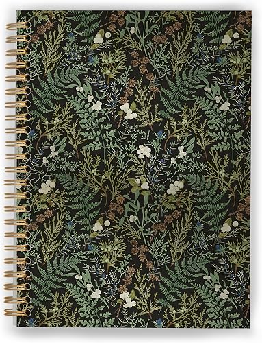 Dark Green Botanical Notebook, Vintage Fern Herb Leaf Floral Journal, Cottagecore Wildflower Plants Journal, Rustic Hardcover Spiral Notebooks, 5.5x8.3 Inch