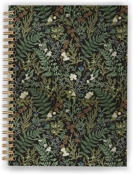 Dark Green Botanical Notebook, Vintage Fern Herb Leaf Floral Journal, Cottagecore Wildflower Plants Journal, Rustic Hardcover Spiral Notebooks, 5.5x8.3 Inch