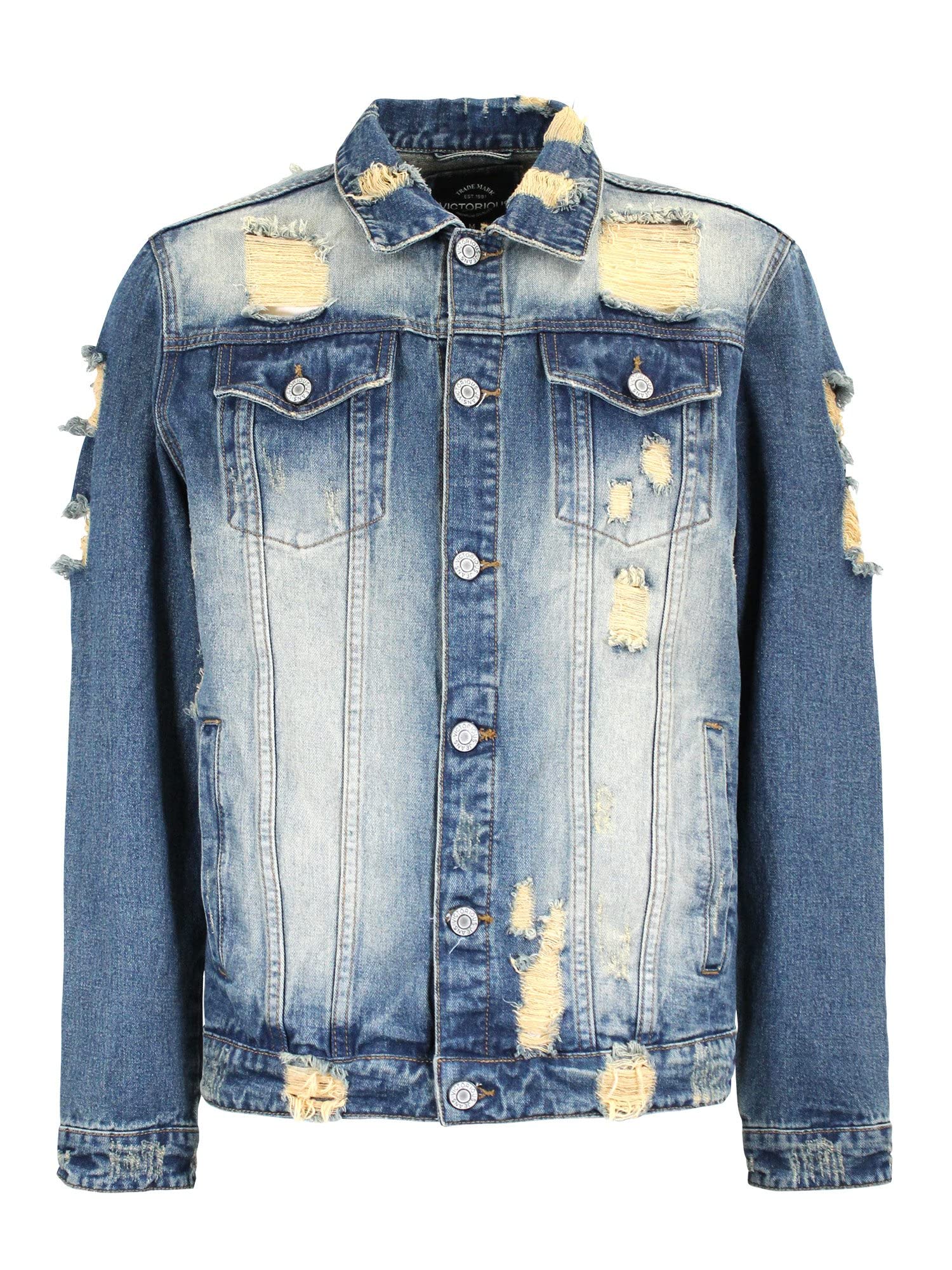 VICTORIOUS Men's Distressed Denim Jacket