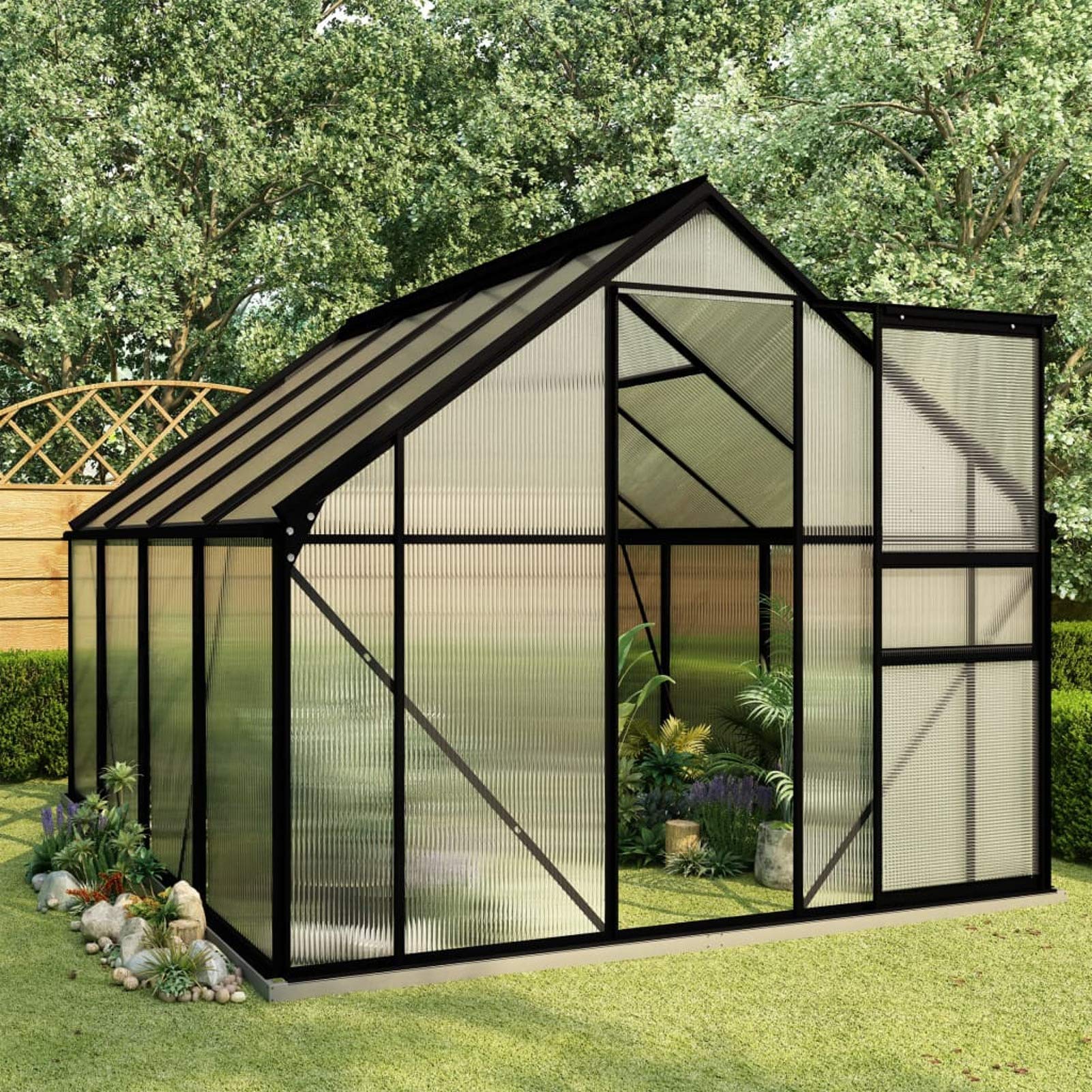 Tidyard Gewächshaus mit Fundamentrahmen Gartengewächshaus Treibhaus UV-beständig Frühbeet Pflanzenhaus Anthrazit Aluminium 4,75 m³