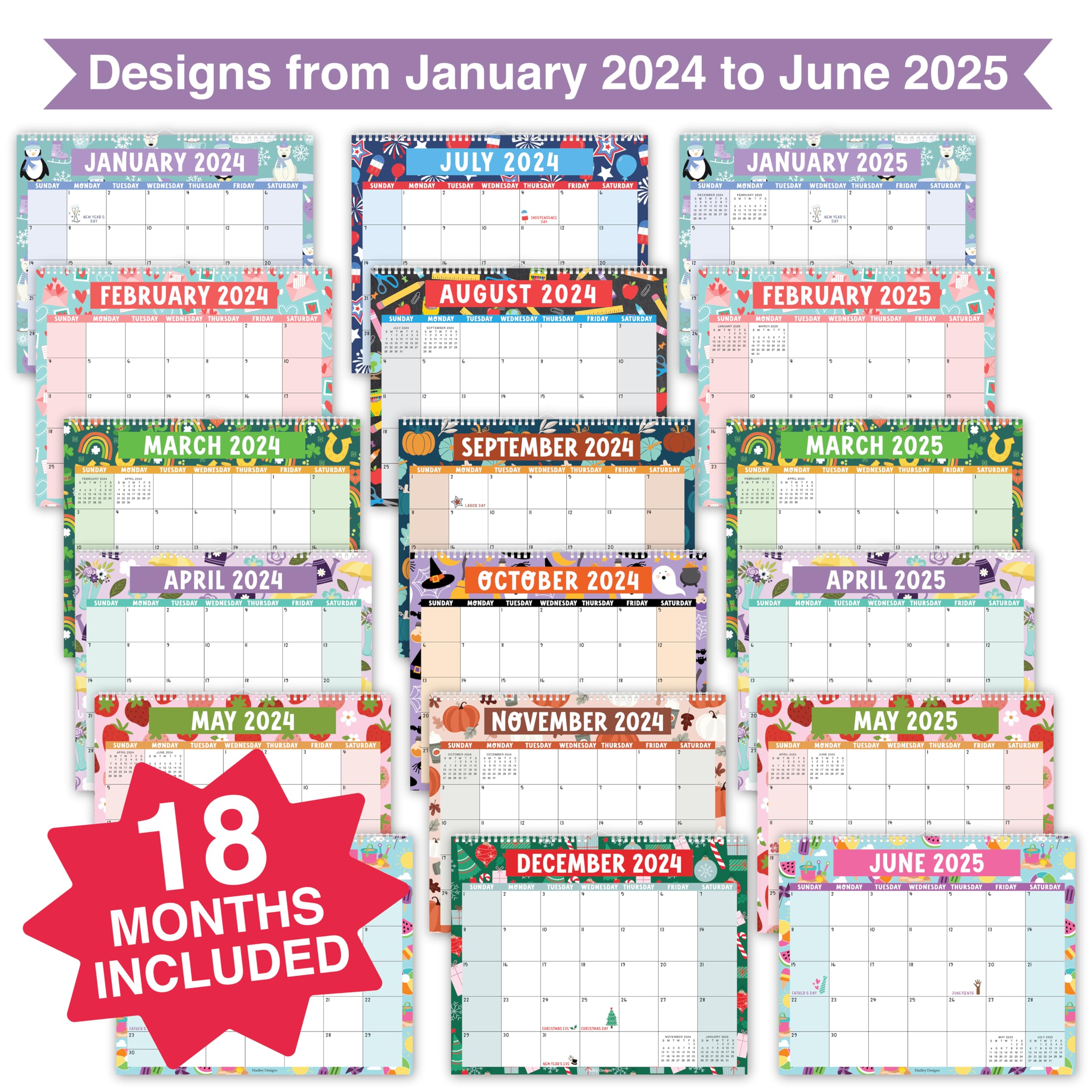 Snapklik.com : Hadley Designs Doodle Large Wall Calendar 2024-2025 - 18 ...