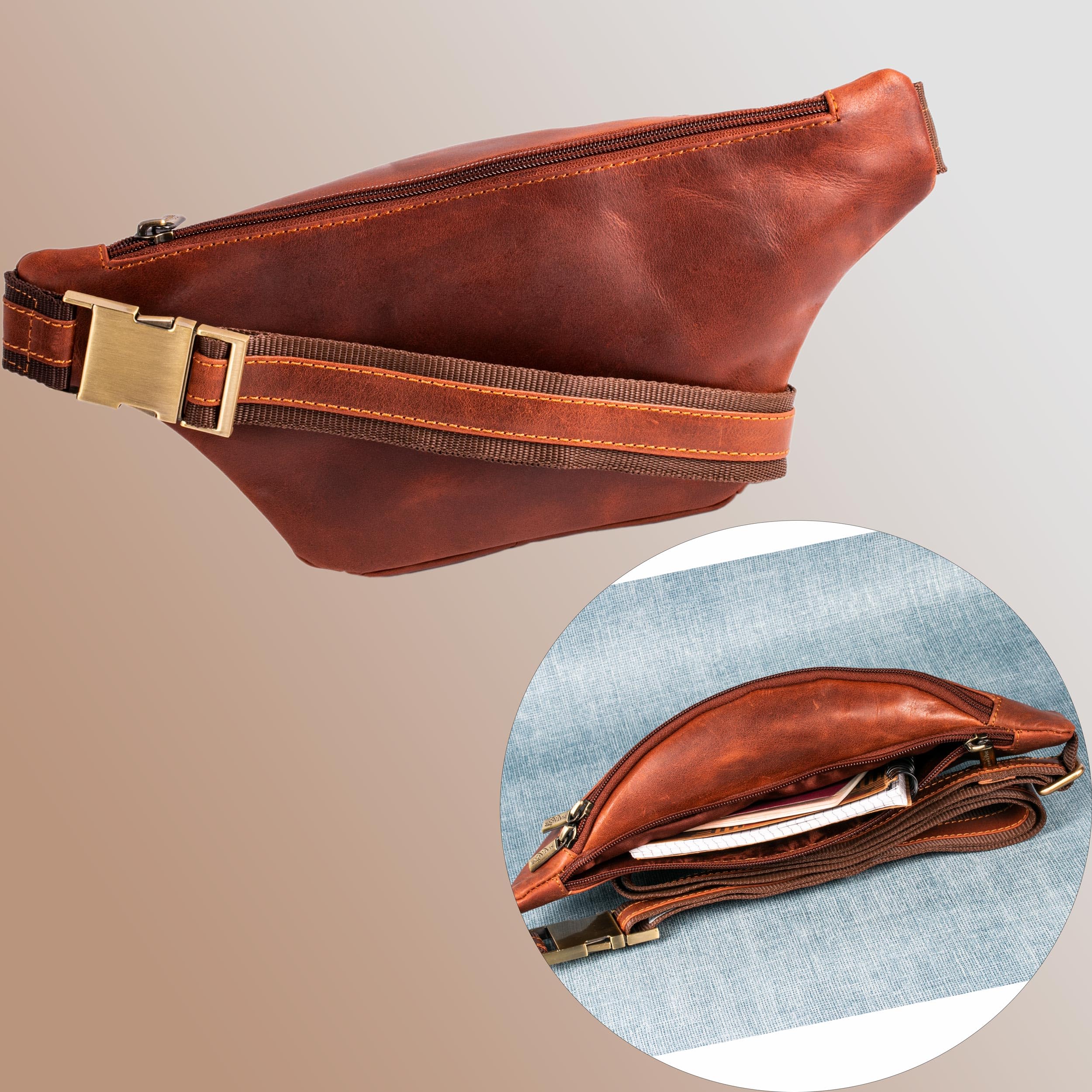 Matador Echt Leder Bauchtasche für Damen und Herren Hüfttasche Outdoor Groß Handytasche Sport Laufgürtel Umhängetasche Geldgürtel für Camping Wandern Fitness Fahrrad Geschenke