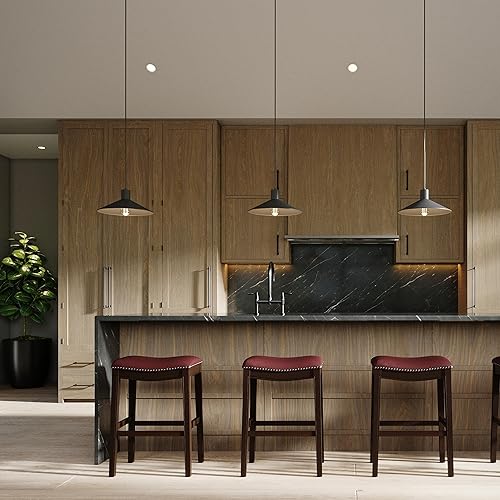 Miniatura 4 de New Ridge Home Goods Julian Taburete de bar de piel sintética y madera de 30 pulgadas en rojoespresso