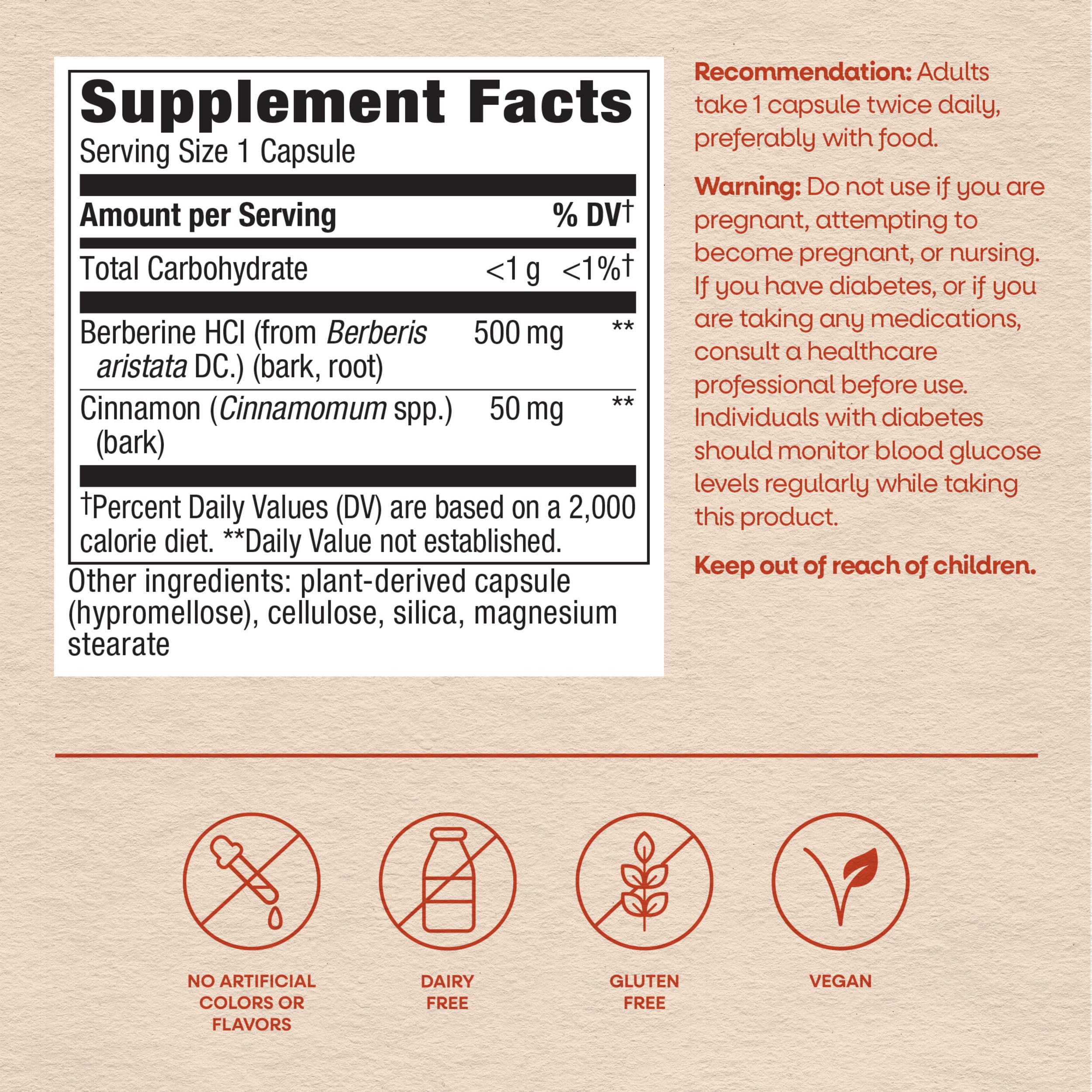 Nature’s Way Berberine with Cinnamon, 500 mg Berberine HCl, 60 ct — Amazon image 6