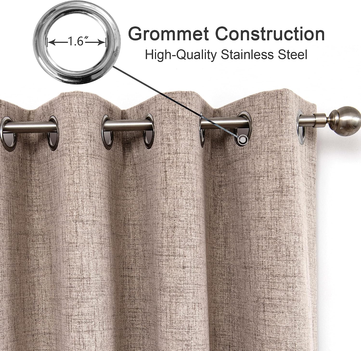 CUCRAF 100% Blackout Curtains Linen 72 Inch Drop 2 Panels Soft Texture Sun Blocking Thermal Eyelet Curtains for Bedroom Living Room 46 X 72 Inch - Image 5