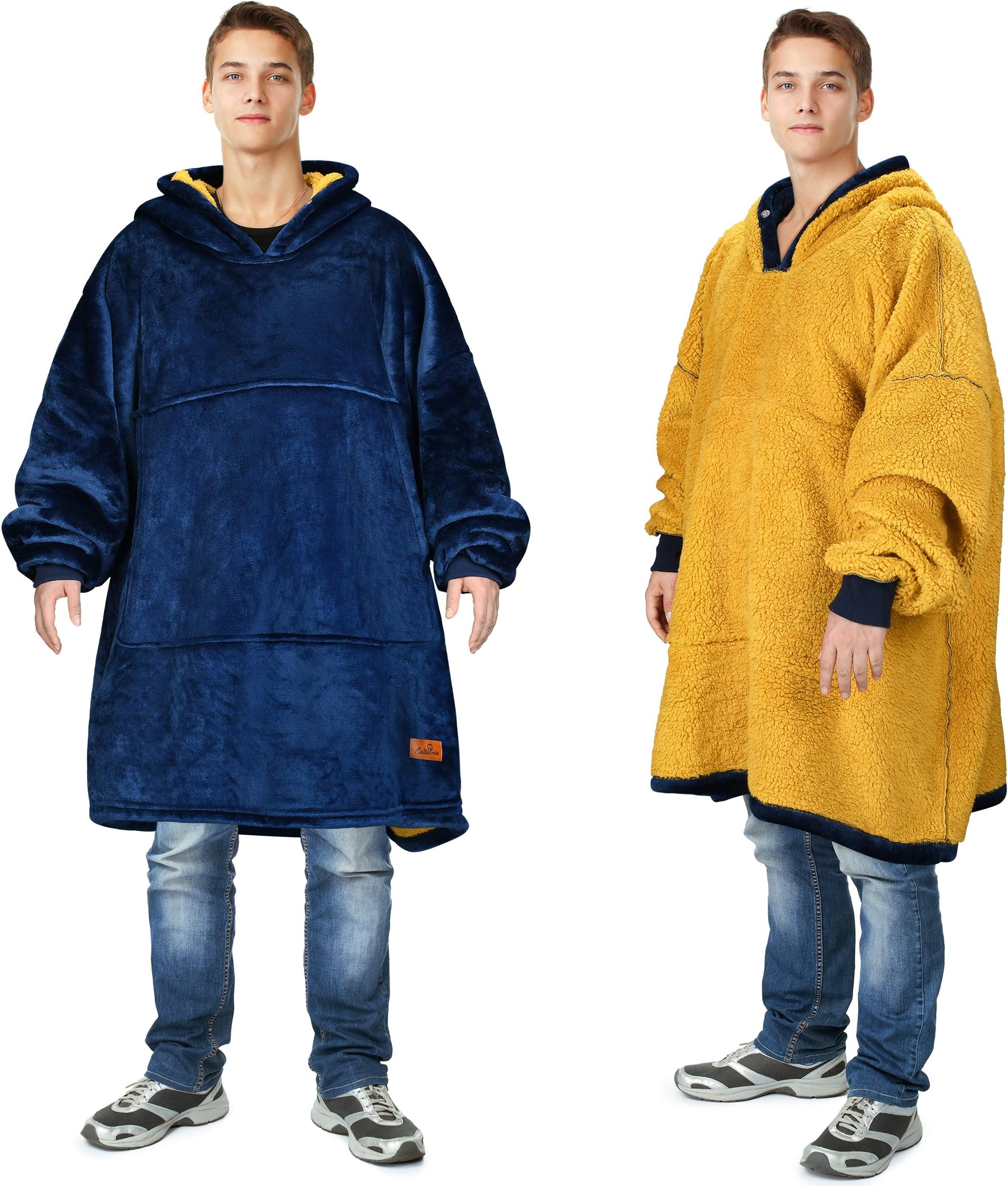 Catalonia Oversized Blanket Hoodie Sweatshirt, Wearable Sherpa Lounging Pullover for Adults Women Men