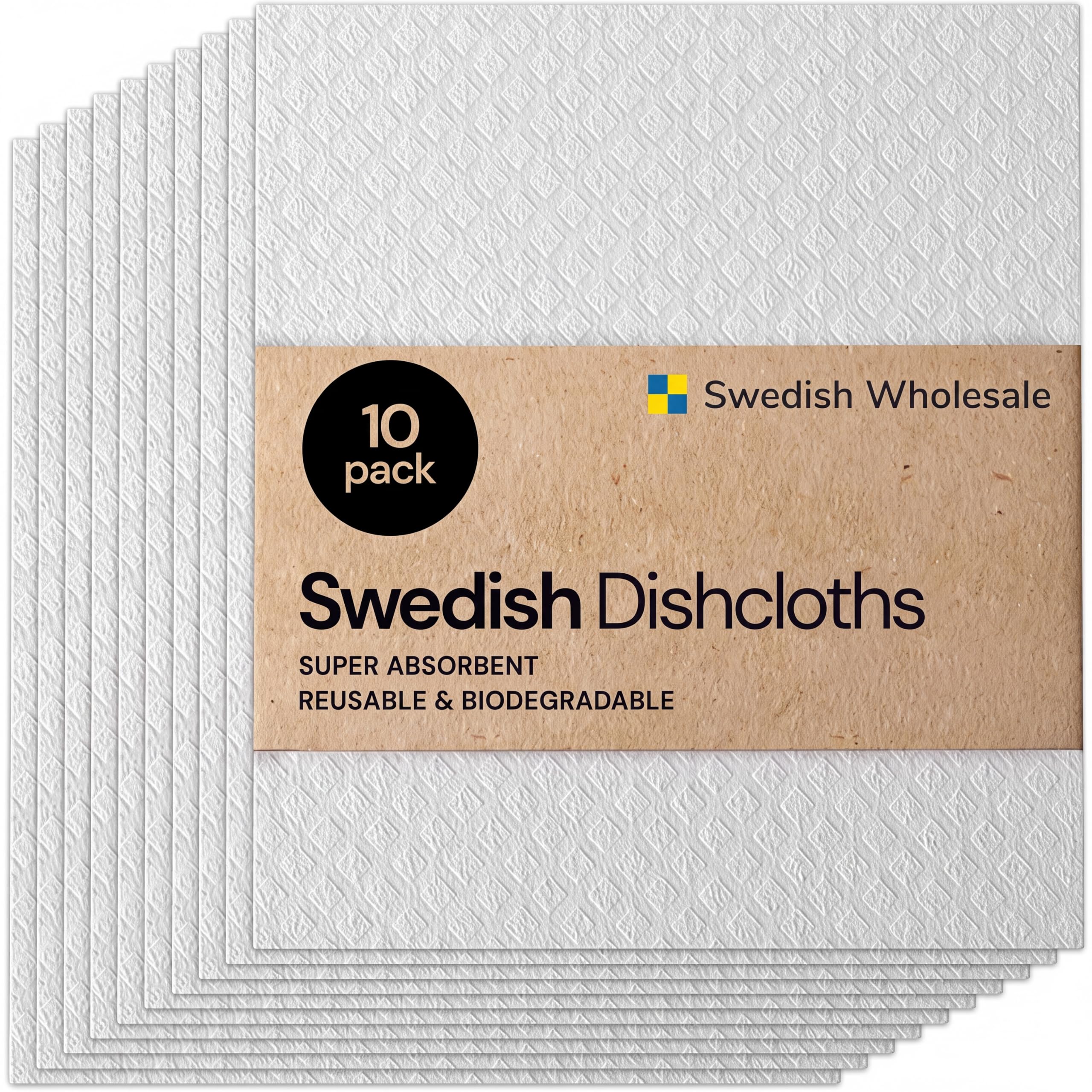 Paños de esponja de celulosa suecos - Paquete de 10 paños de limpieza ecológicos, reutilizables y sin olor para la cocina - Paño absorbente para platos (10 paños)