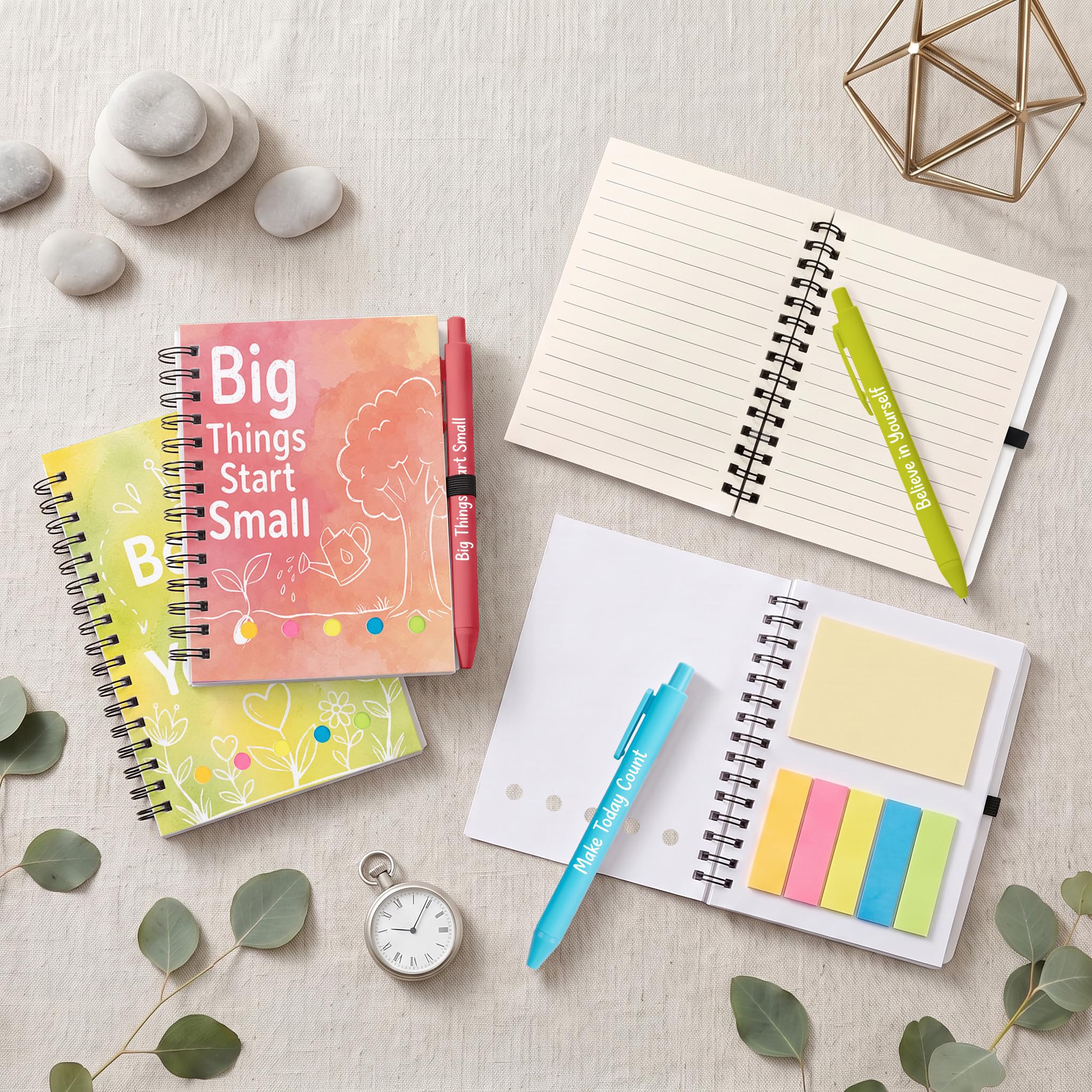 Condition photo showing New/Like New for sprial notebooks with pens bulk, 48 pcs, 5.5 x 4.7 inch, quote | motivational 48 pcs notebooks with pens sticky notes journals for teen girls women baptism youth group