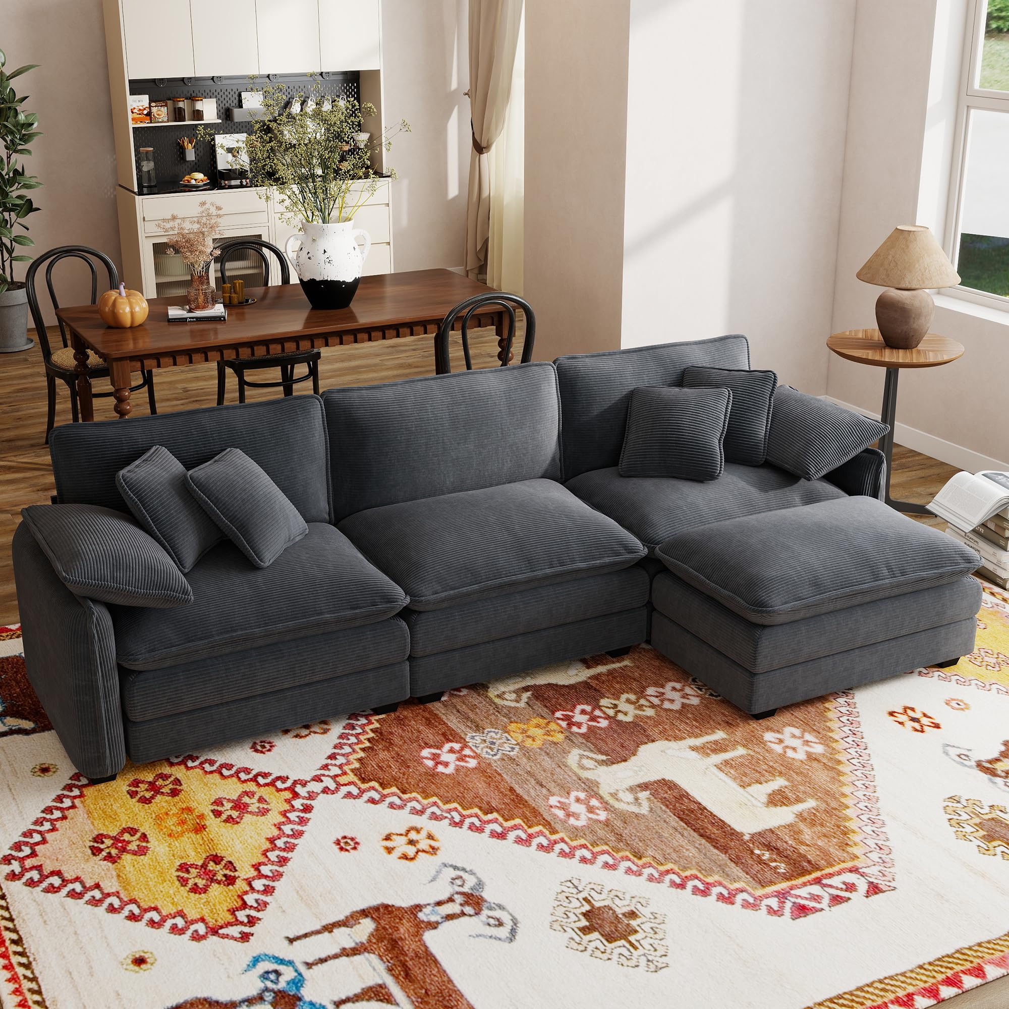 Qupeife 115" Sectional Couches for Living Room,Modular L Shaped Sofa with Chaise,Modern Sofa with Ottoman for Apartment,Small Space(Grey,3 Seats with