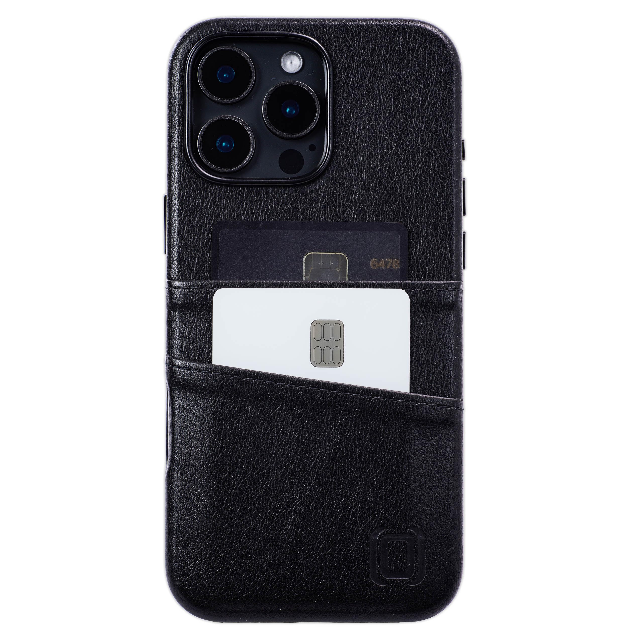 Custodia In Vera Pelle Per IPhone 16 Pro Max Con 2 Slot Carte E Apertura Per Controllo Fotocamera – Piastra Magnetica Integrata, Porta Carte Minimal, Nero