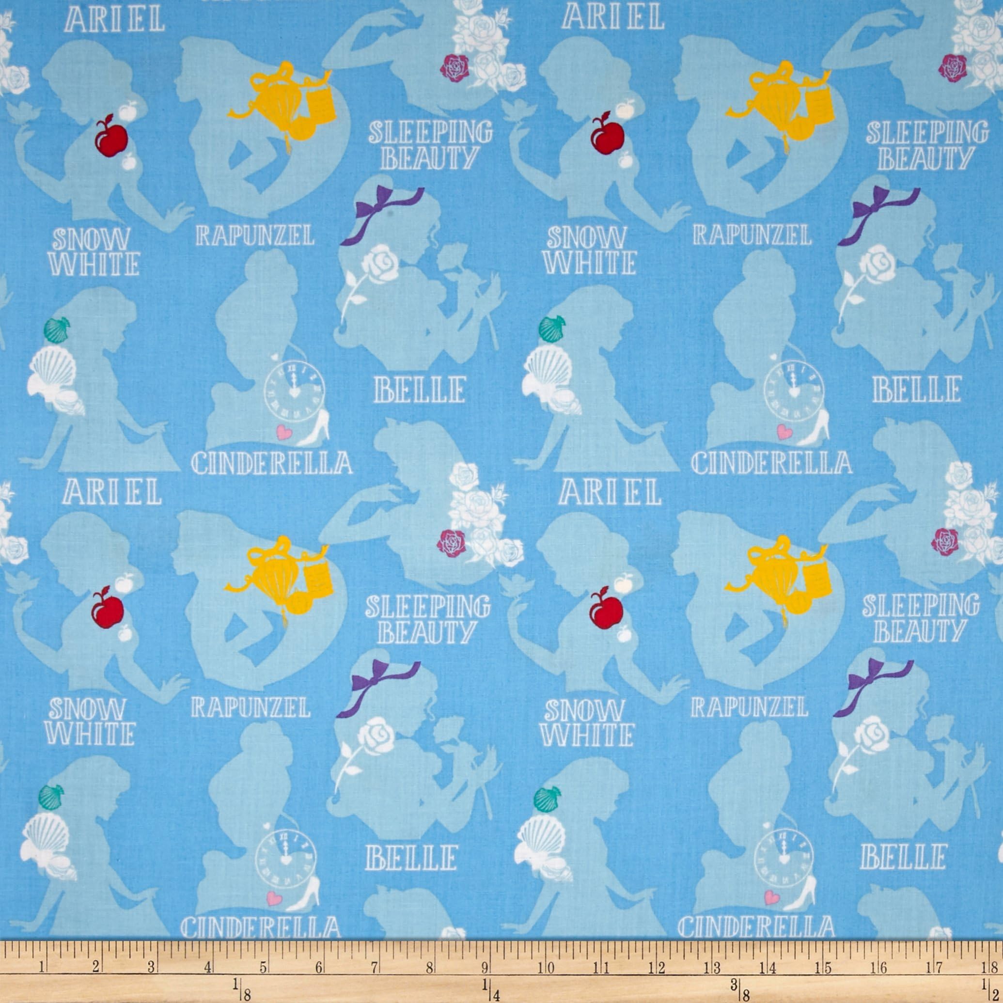 Disney Princess Cameo Blue Quilt Fabric By The Yard, Blue